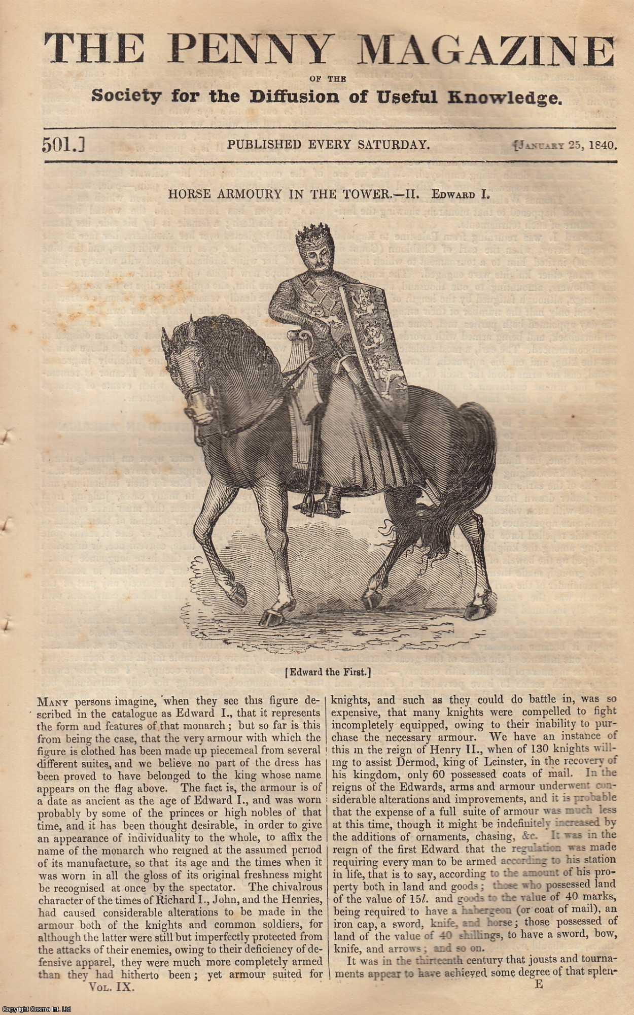 Penny Magazine - Horse Armoury (Part 2) in The Tower; Dairies and Dairying in America; Algeria; The Nature and Uses of Honey. Issue No. 501, January 25th, 1840. A complete original weekly issue of the Penny Magazine, 1840.