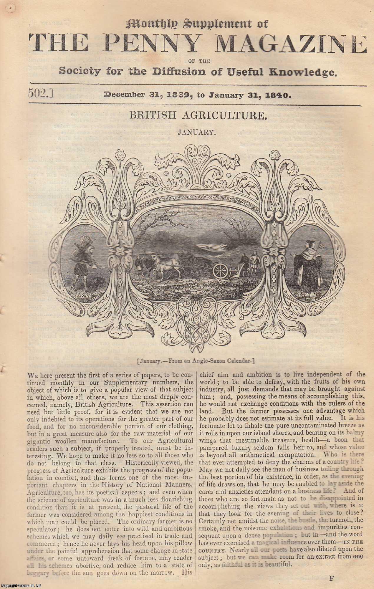 --- - British Agriculture (January-December). Issue Nos. 502, 508, 513, 518, 524, 529, 534, 540, 545, 551, 556, & 561. 12 complete rare weekly issues of the Penny Magazine, 1840.