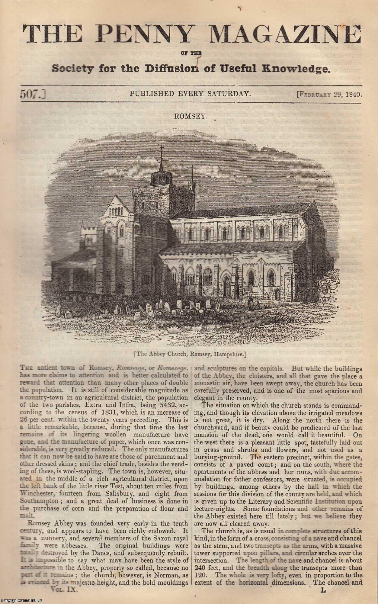 --- - Romsey; Tea-Making in China and Assam; The History of a Coat-Button; Coral and The Coral Fishery. Issue No. 507, February 29th, 1840. A complete rare weekly issue of the Penny Magazine, 1840.