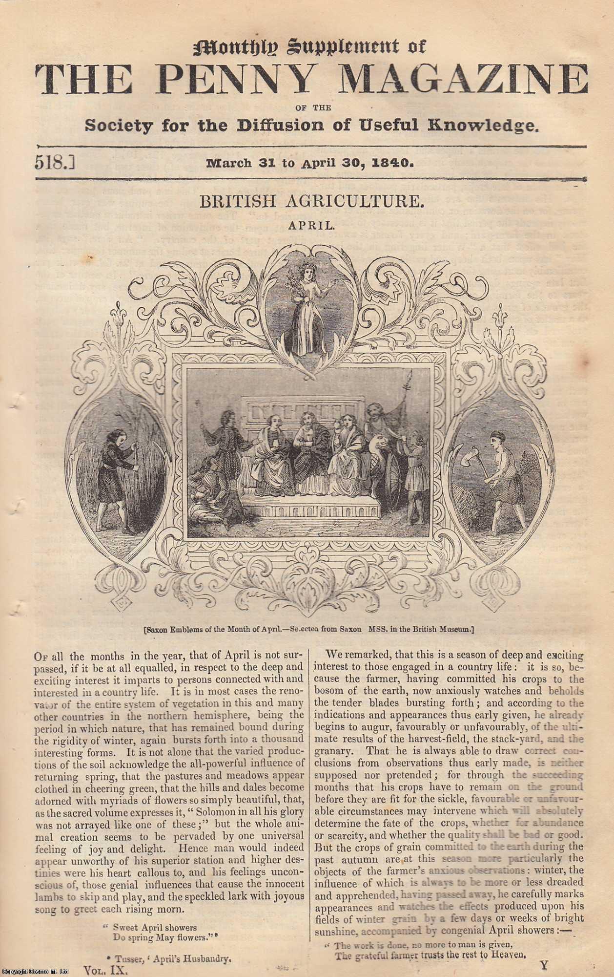 --- - British Agriculture (April). Issue No. 518, April 30th, 1840. A complete rare weekly issue of the Penny Magazine, 1840.