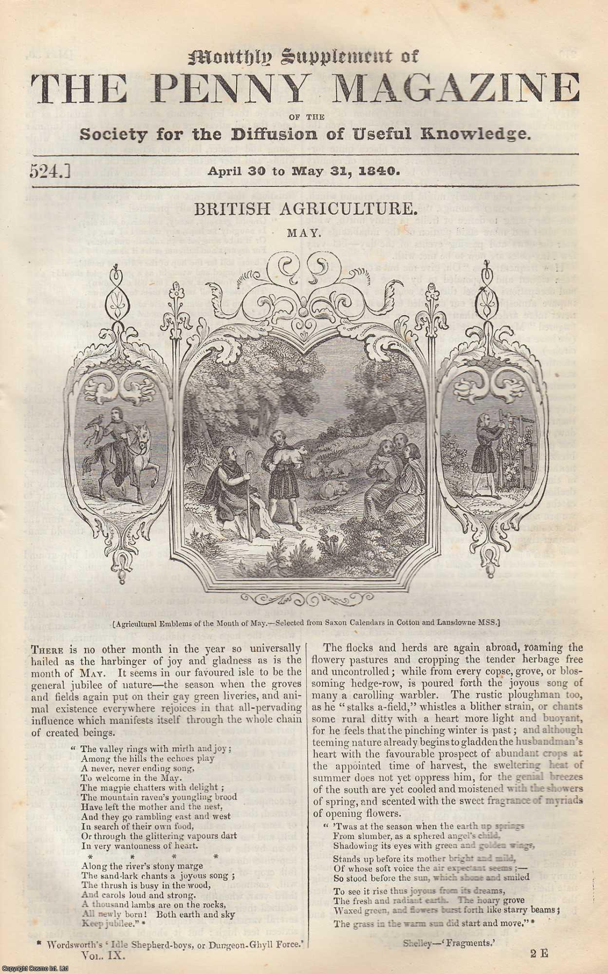 --- - British Agriculture (May). Issue No. 524, April 30th, 1840. A complete rare weekly issue of the Penny Magazine, 1840.