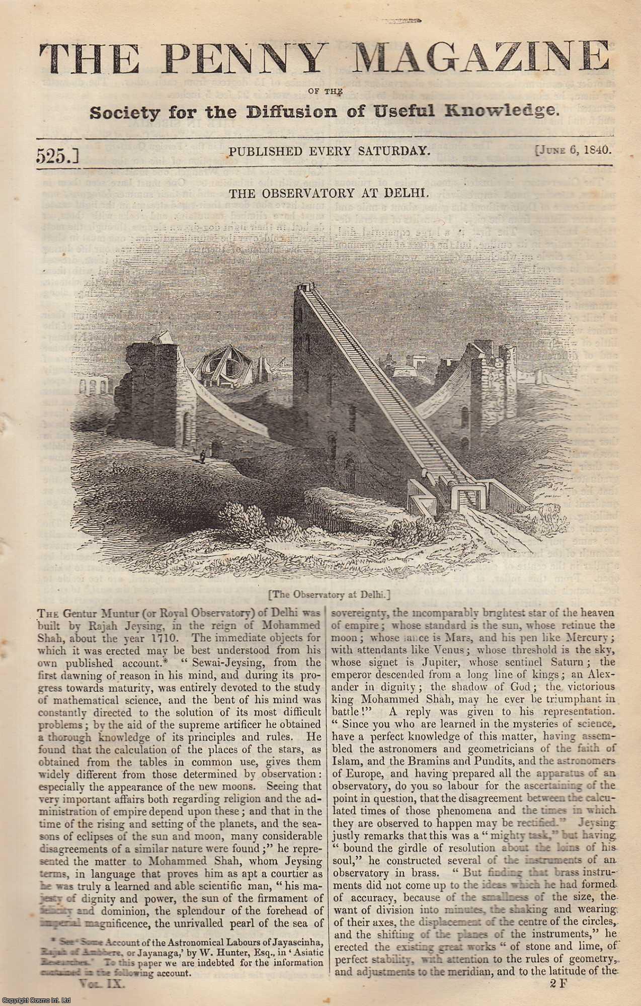 Penny Magazine - The Observatory at Delhi; Life in Siberia; Measures of Length and Capacity; Epsom Salts; The Harvest Mouse. Issue No. 525, June 6th, 1840. A complete original weekly issue of the Penny Magazine, 1840.