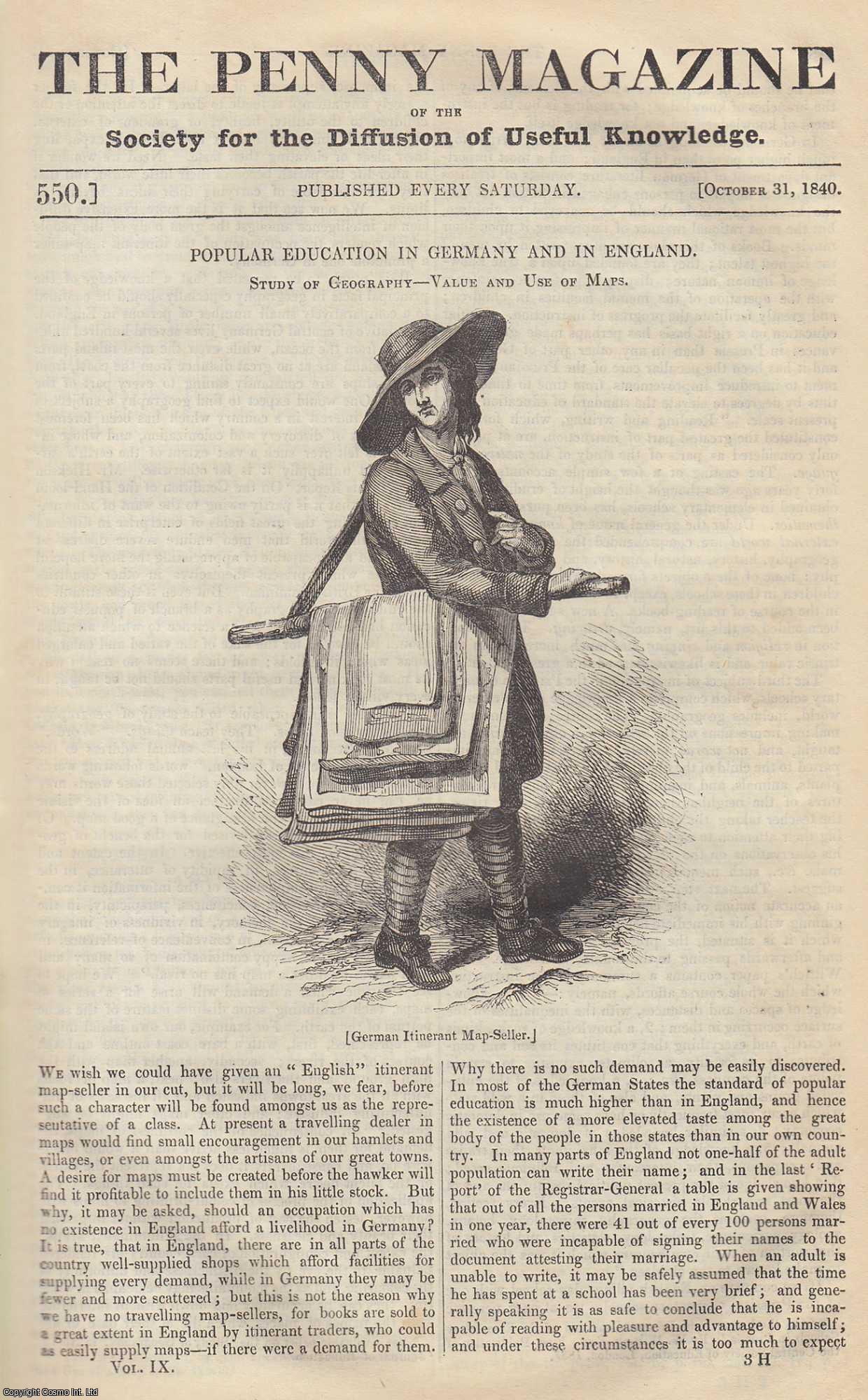 --- - Study of Geography: Value and Use of Maps; A Cup of Tea (Domestic Chemistry); Horse Armoury in The Tower (Part 14); Telegraphic Communications (Part 2). Issue No. 550, October 31st, 1840. A complete rare weekly issue of the Penny Magazine, 1840.