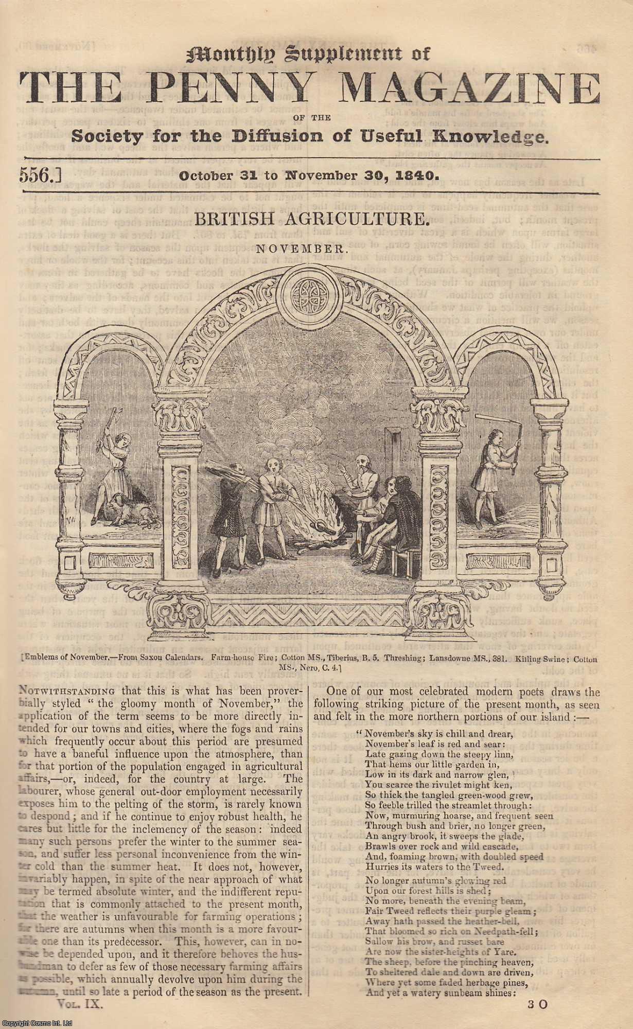--- - British Agriculture (November). Issue No. 556, October 31st, 1840. A complete rare weekly issue of the Penny Magazine, 1840.