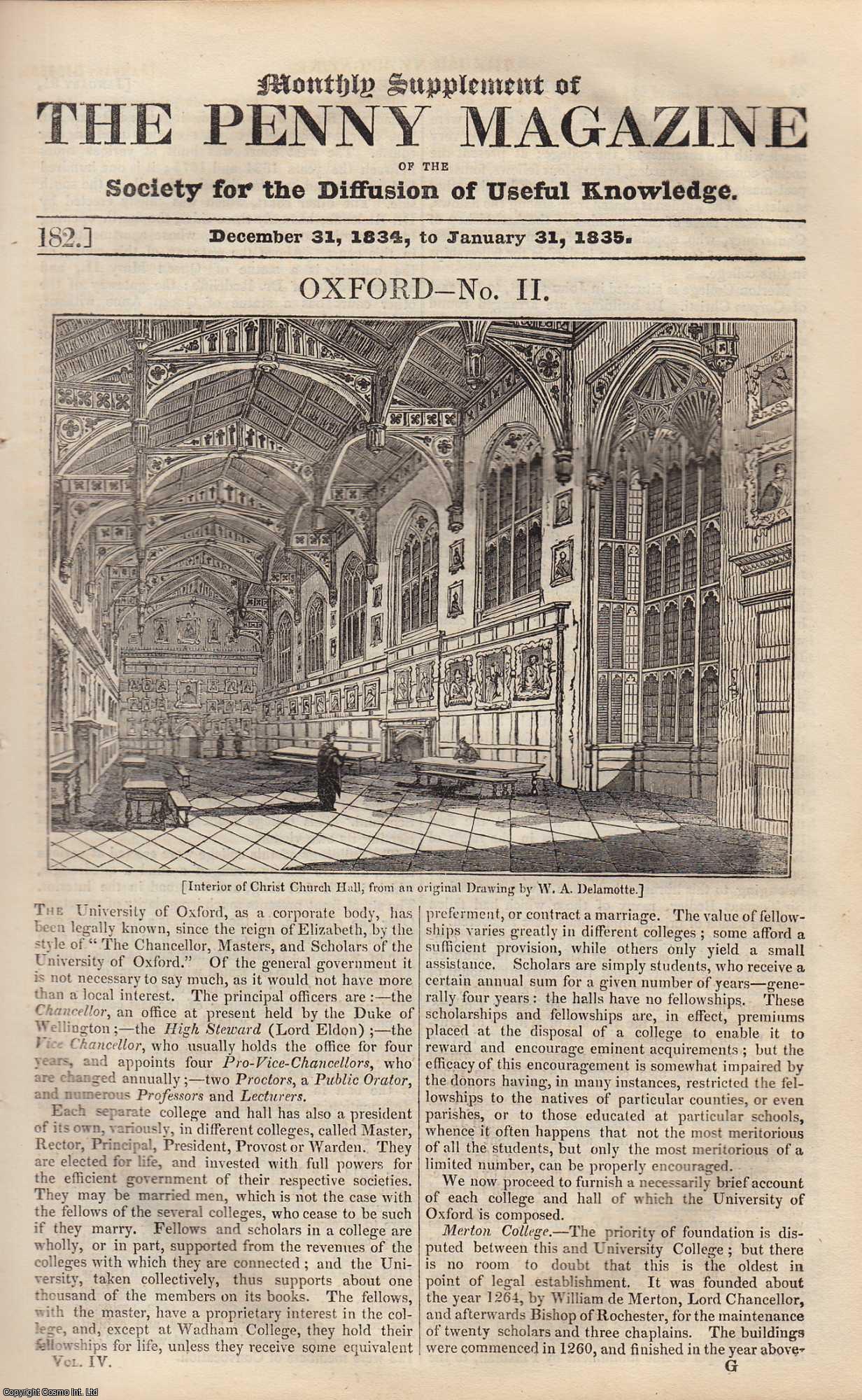 --- - Oxford (part 2). Issue No. 182, December 31st, 1834, to January 31st, 1835. A complete rare weekly issue of the Penny Magazine, 1835.