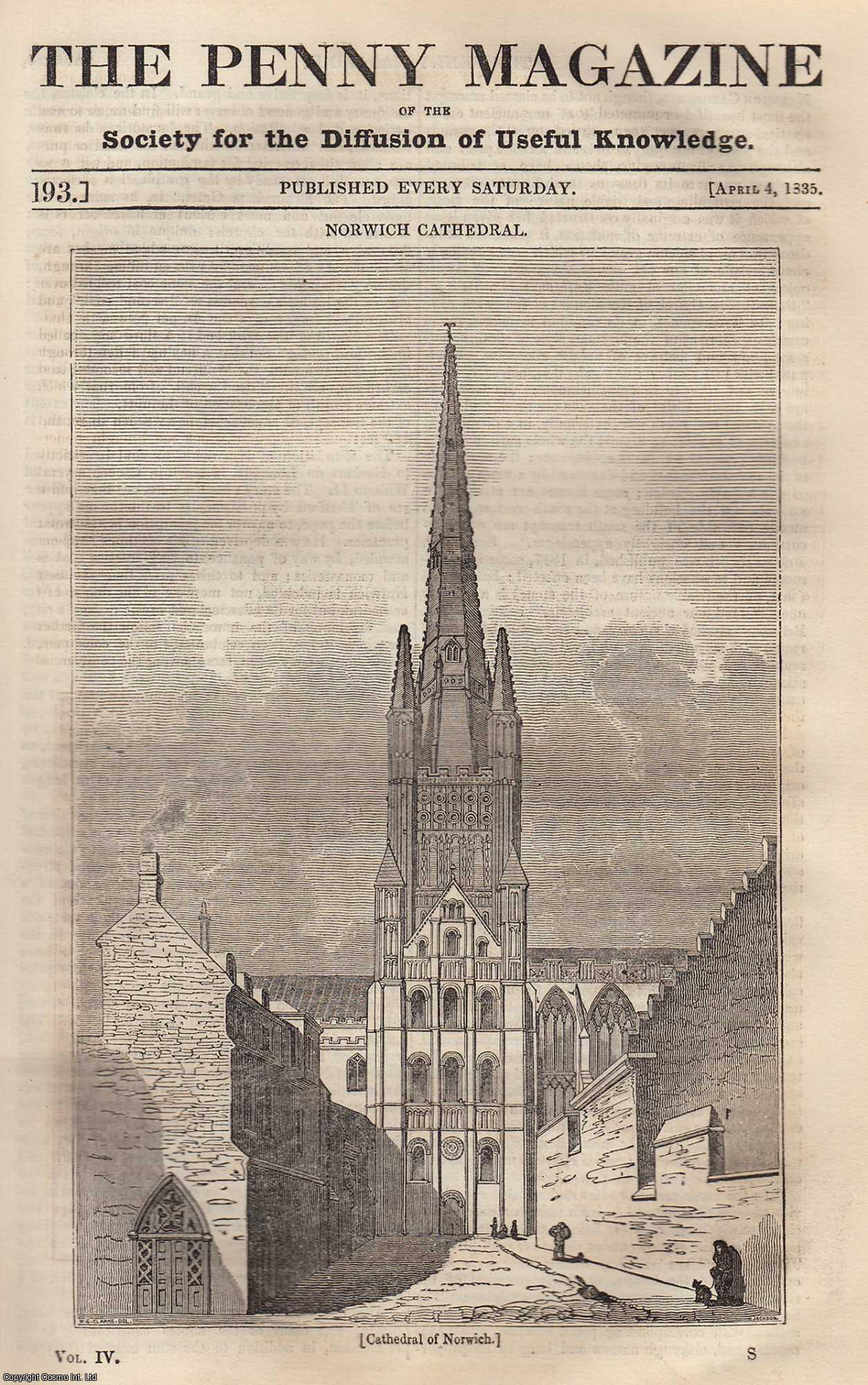 --- - Norwich Cathedral; Artesian Wells; Hackfall, Yorkshire; Humming-Birds. Issue No. 193, April 4, 1835. A complete rare weekly issue of the Penny Magazine, 1835.