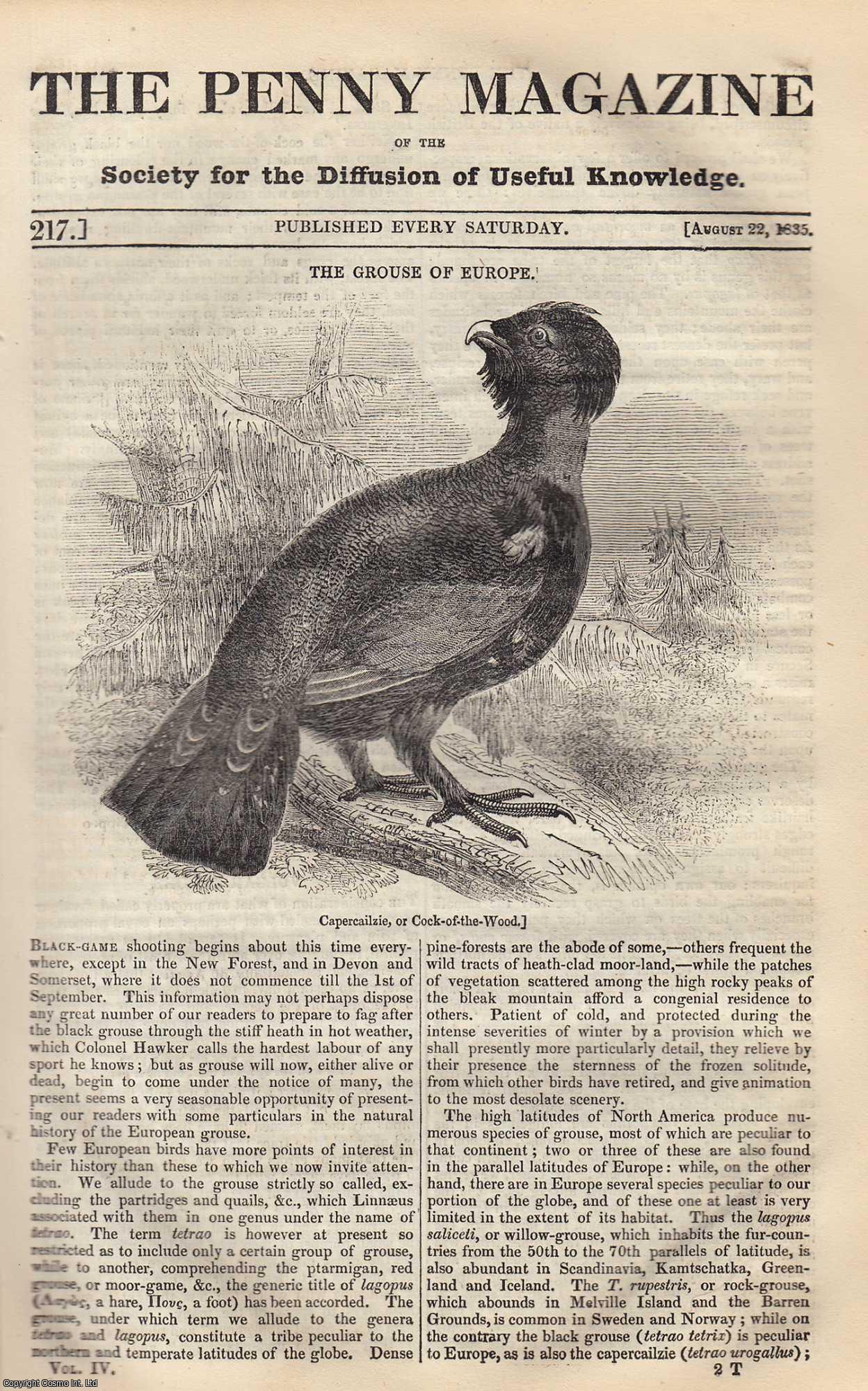 --- - The Grouse of Europe (part 1); Anecdotes of Ancient Eating; Worcester; Vulgar Errors. Issue No. 217, August 22, 1835. A complete rare weekly issue of the Penny Magazine, 1835.