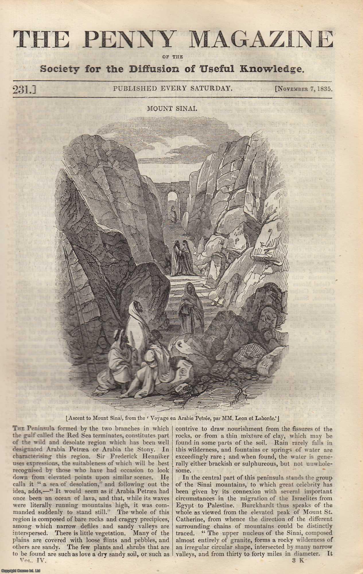 --- - Mount Sinai; Sword-Fish; Dealings in a Bazaar; Social Habits at Glasgow in The Last century. Issue No. 231, November 7, 1835. A complete rare weekly issue of the Penny Magazine, 1835.