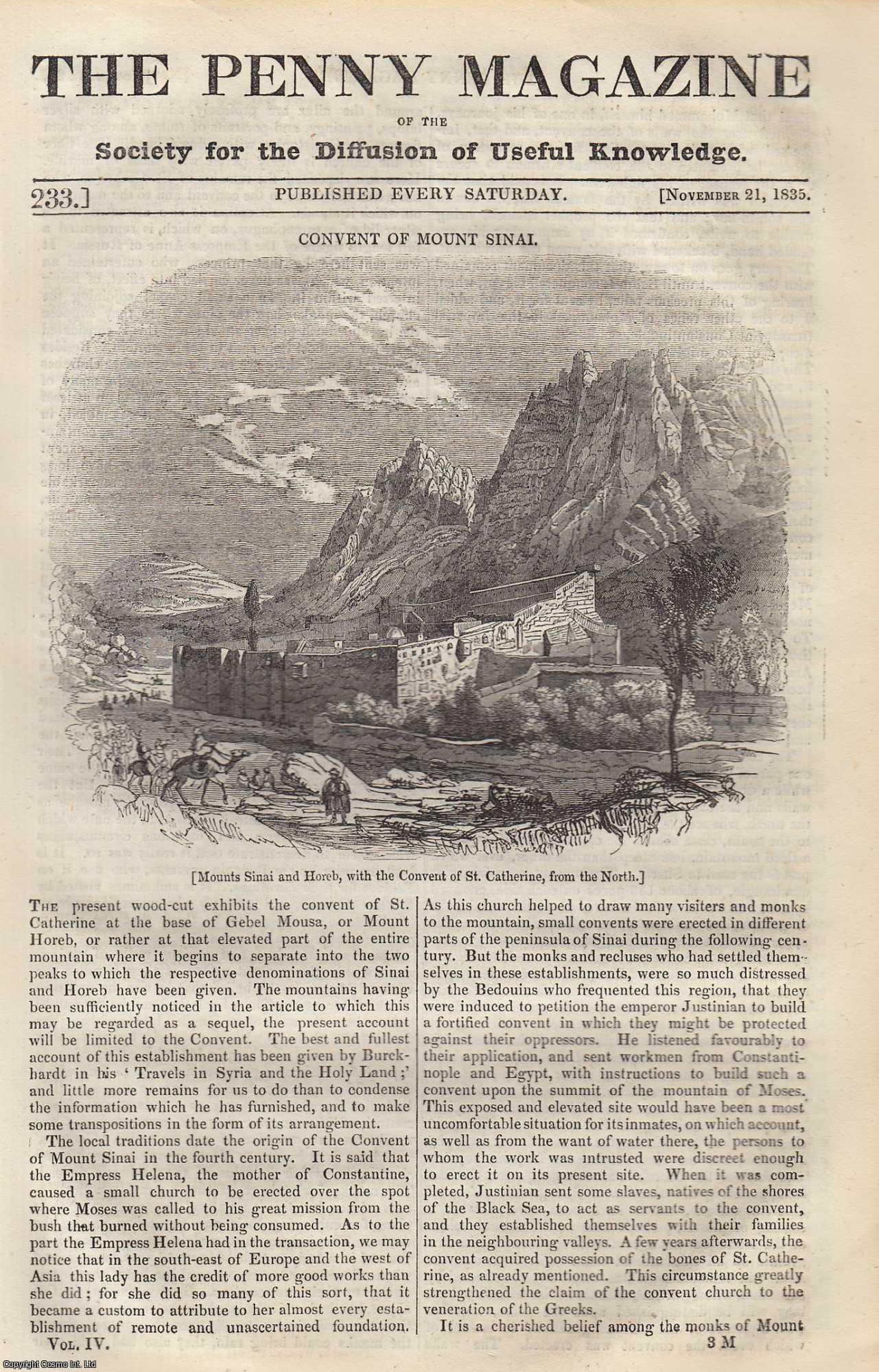 --- - Convent of Mount Sinai; Hops (Perennial-Rooted Plant); The Close of Autumn. Issue No. 233, November 21, 1835. A complete rare weekly issue of the Penny Magazine, 1835.