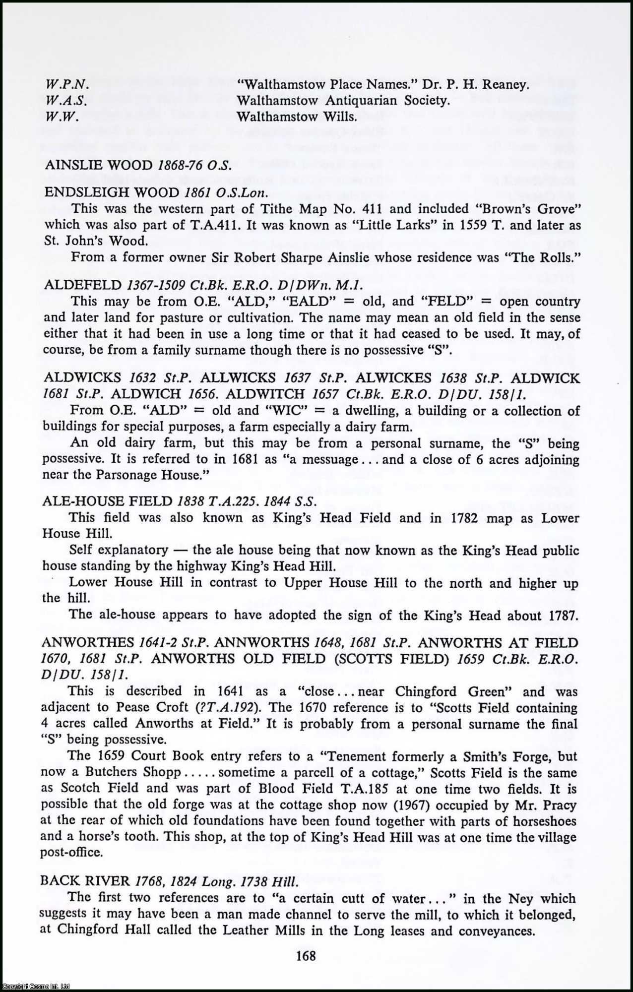 BRITTON, ARTHUR J. - Some Chingford Field Names. A rare original article from The Essex Archaeological Society, 1970.