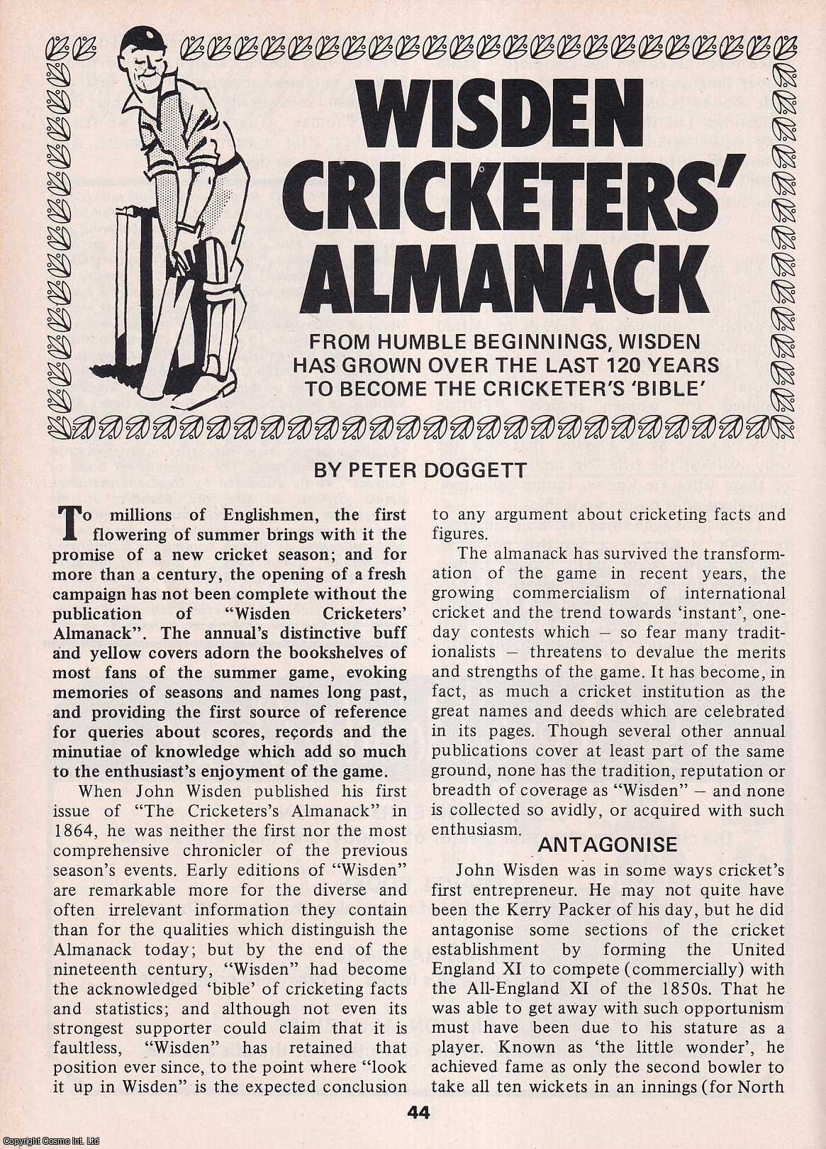 Peter Doggett - Wisden Cricketers' Almanack. The Cricketer's Bible. This is an original article separated from an issue of The Book & Magazine Collector publication, 1984.
