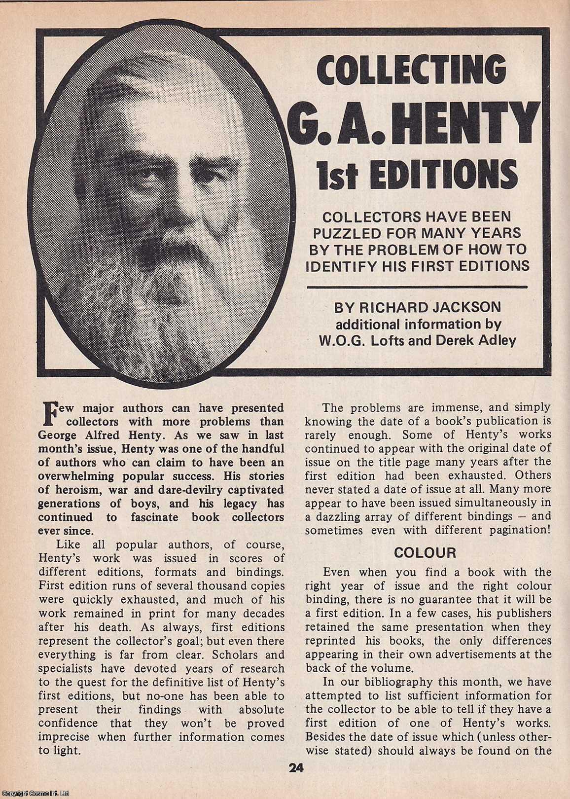 Richard Jackson - Collecting G. A. Henty 1st Editions. This is an original article separated from an issue of The Book & Magazine Collector publication.