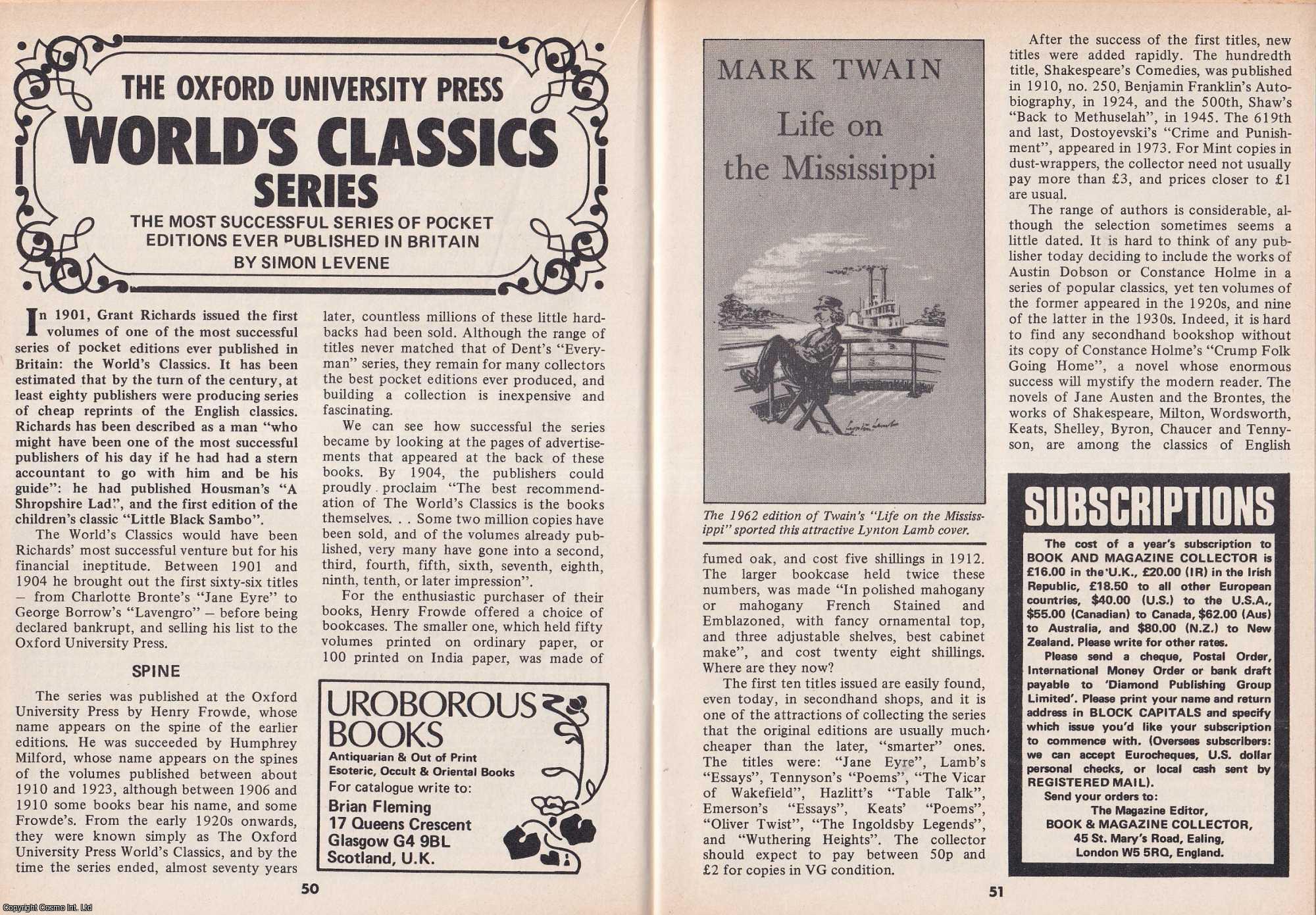 Simon Levene - The Oxford University Press World's Classic Series. This is an original article separated from an issue of The Book & Magazine Collector publication, 1986.