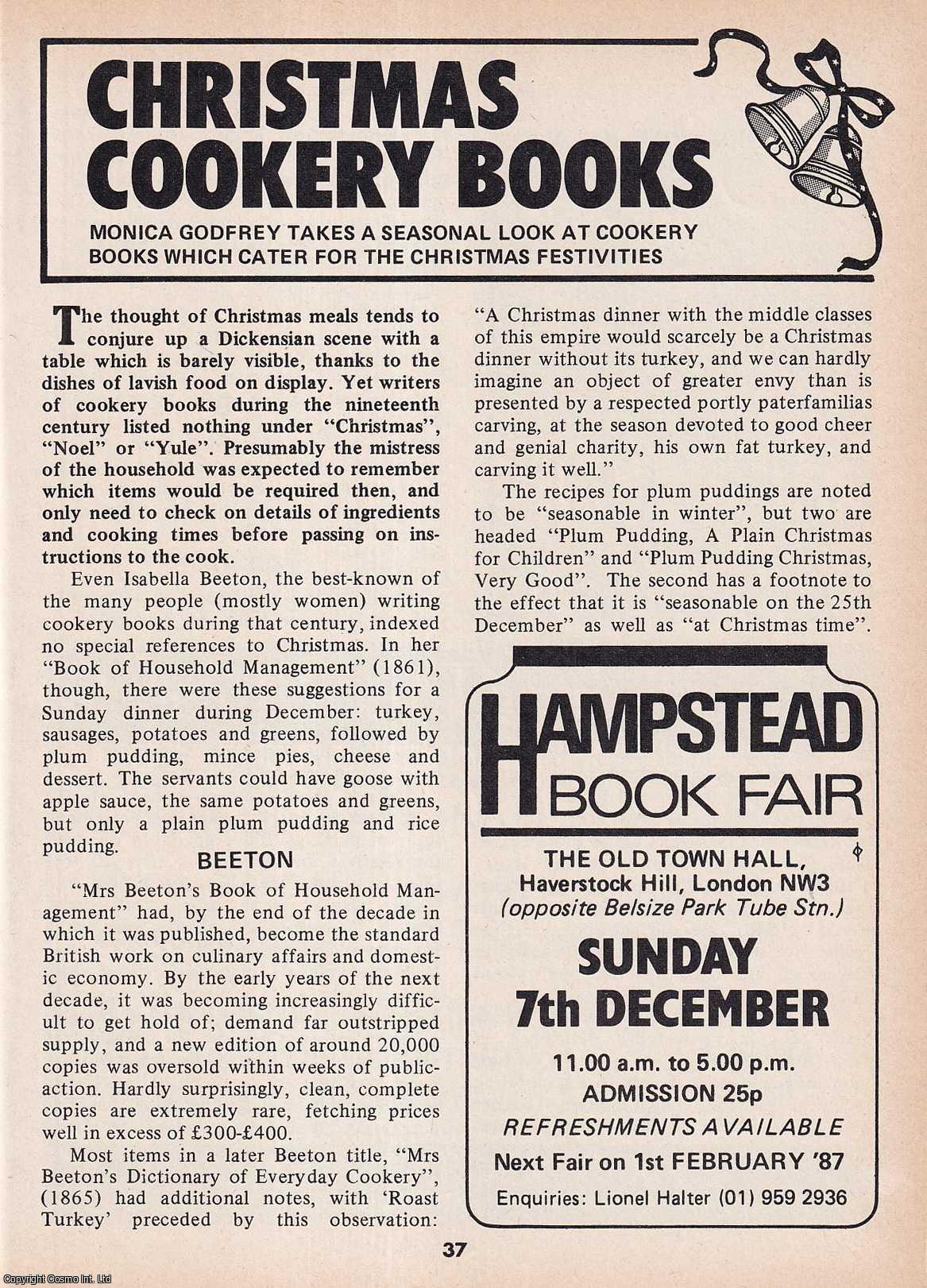 Monica Godfrey - Christmas Cookery Books : Cookery Books that Cater for The Christmas Festivities. This is an original article separated from an issue of The Book & Magazine Collector publication, 1986.