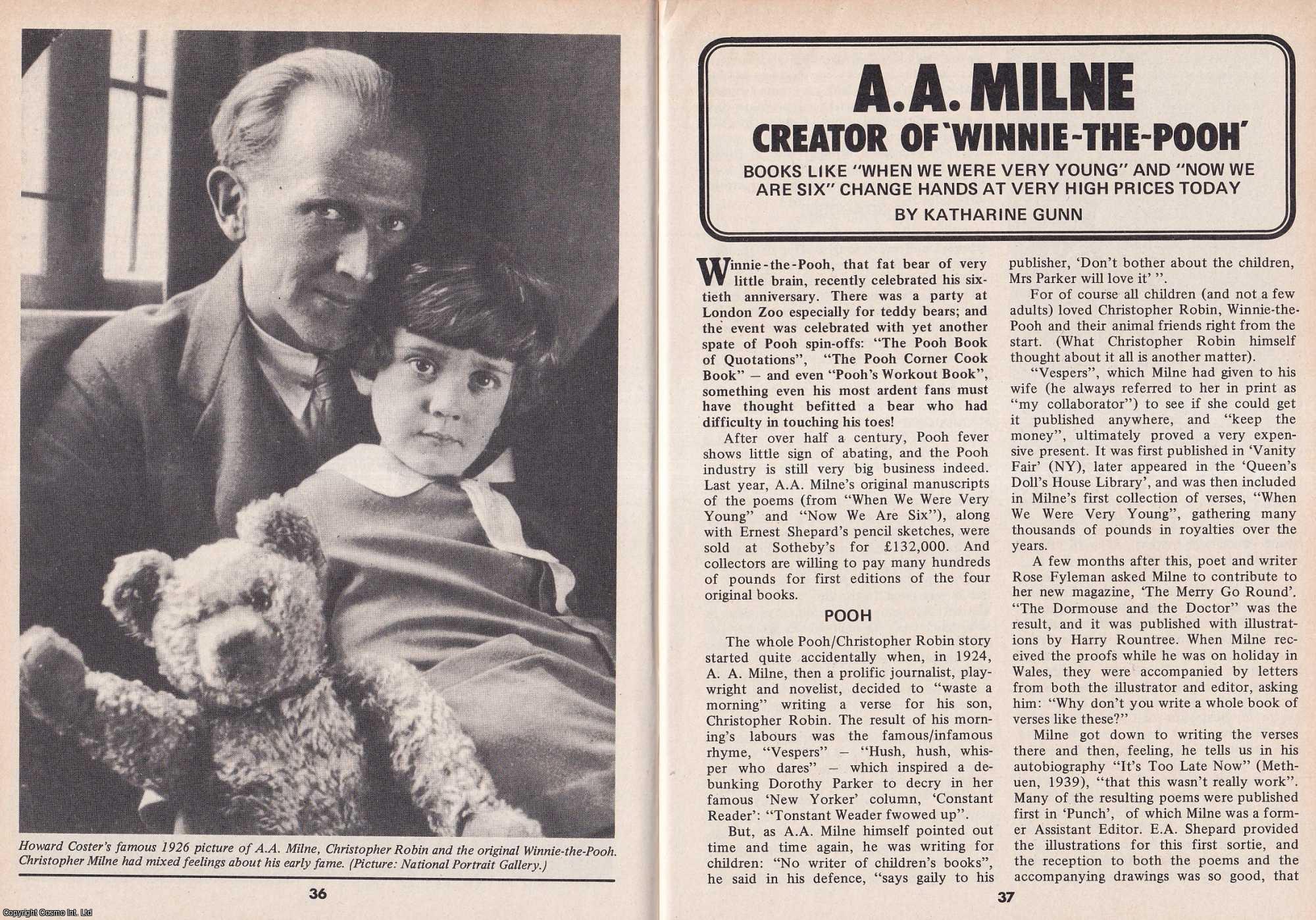 Katharine Gunn - A. A. Milne. Creator of Winnie The Pooh. This is an original article separated from an issue of The Book & Magazine Collector publication, 1987.