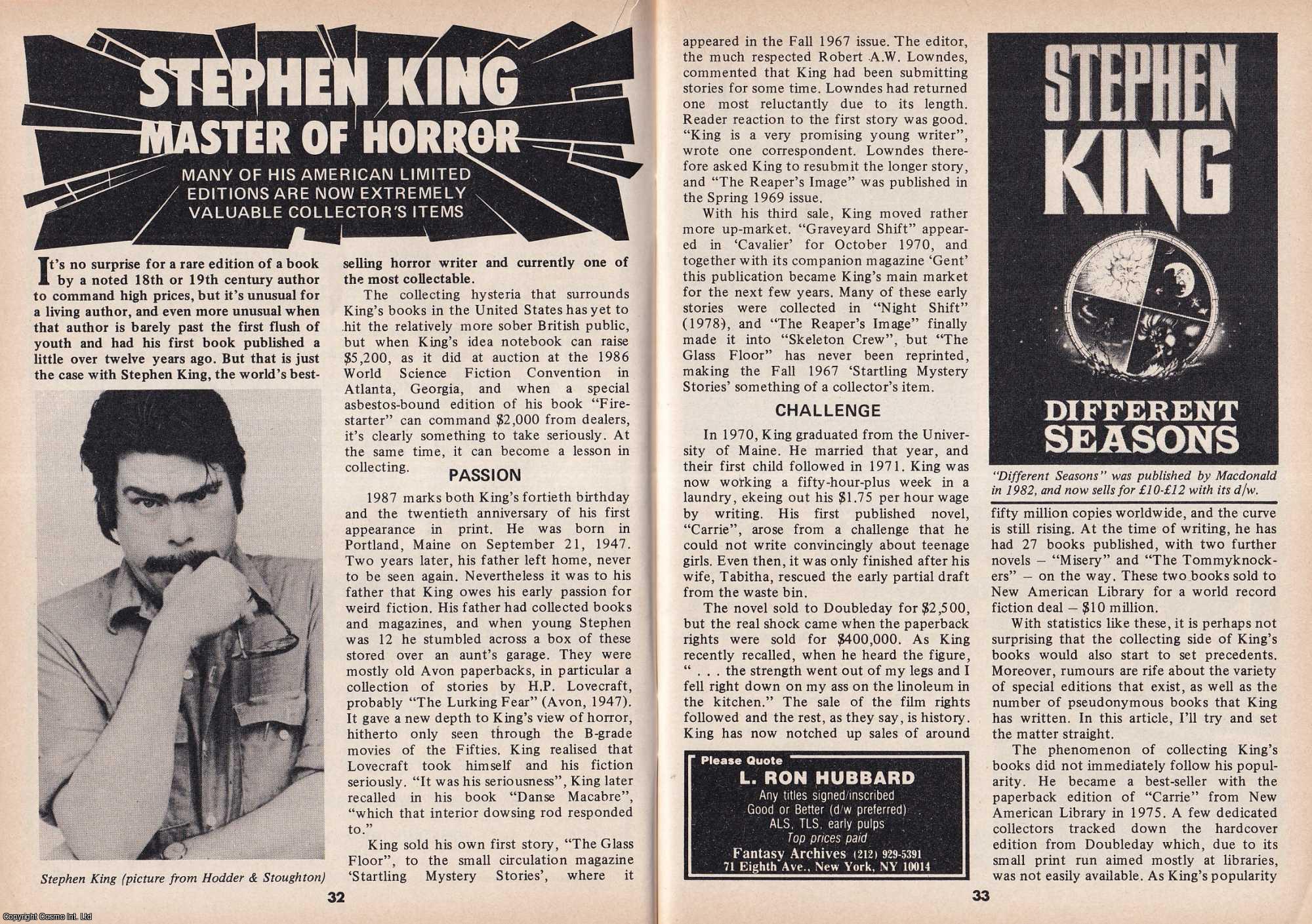 --- - Stephen King. Master of Horror. This is an original article separated from an issue of The Book & Magazine Collector publication.
