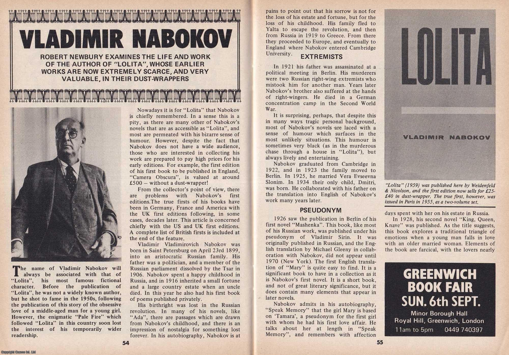 Robert Newbury - Vladimir Nabokov. The Life and Works of The Author. This is an original article separated from an issue of The Book & Magazine Collector publication, 1987.