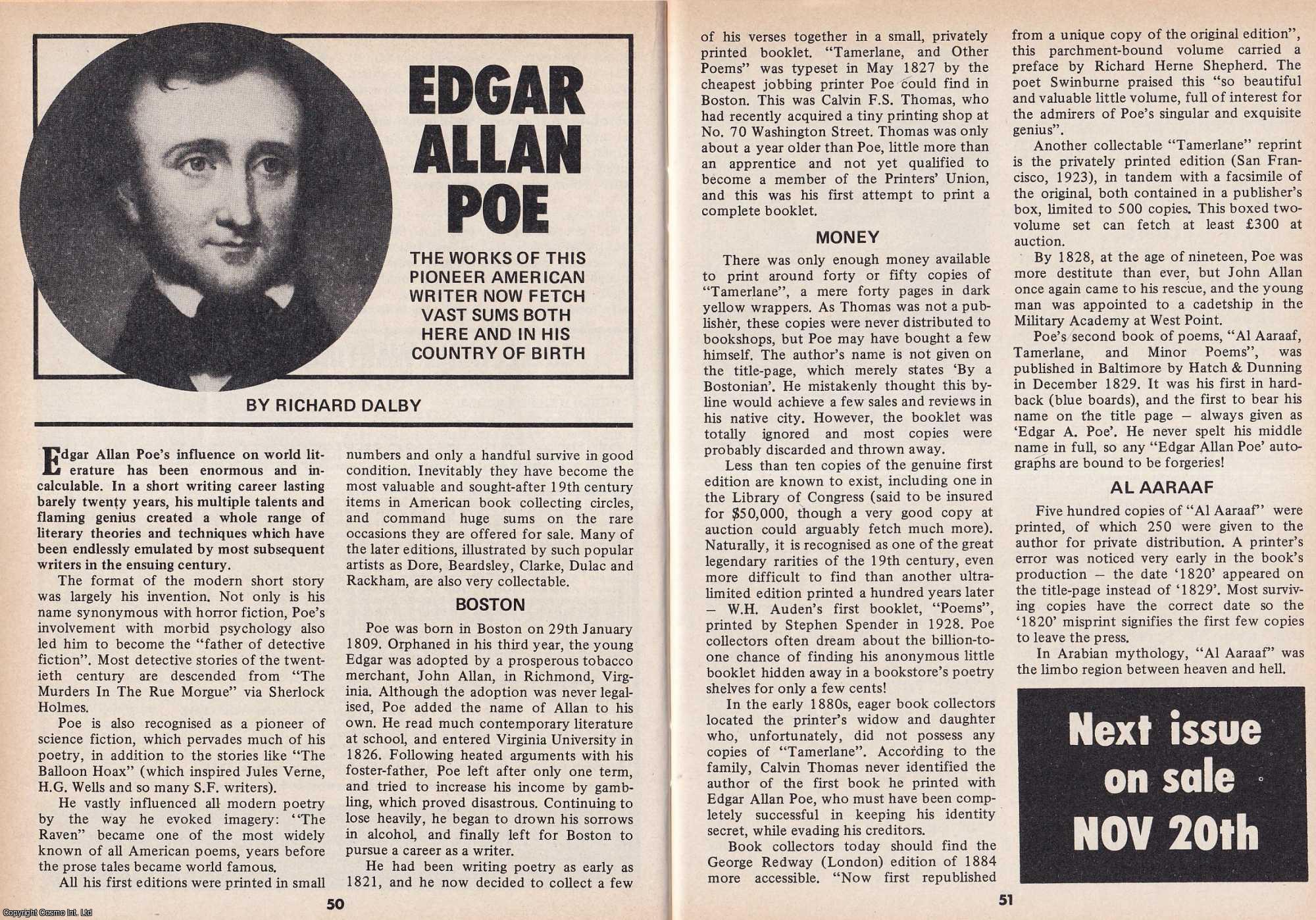 Richard Dalby - Edgar Allan Poe. The Works of this Pioneer American Writer. This is an original article separated from an issue of The Book & Magazine Collector publication.