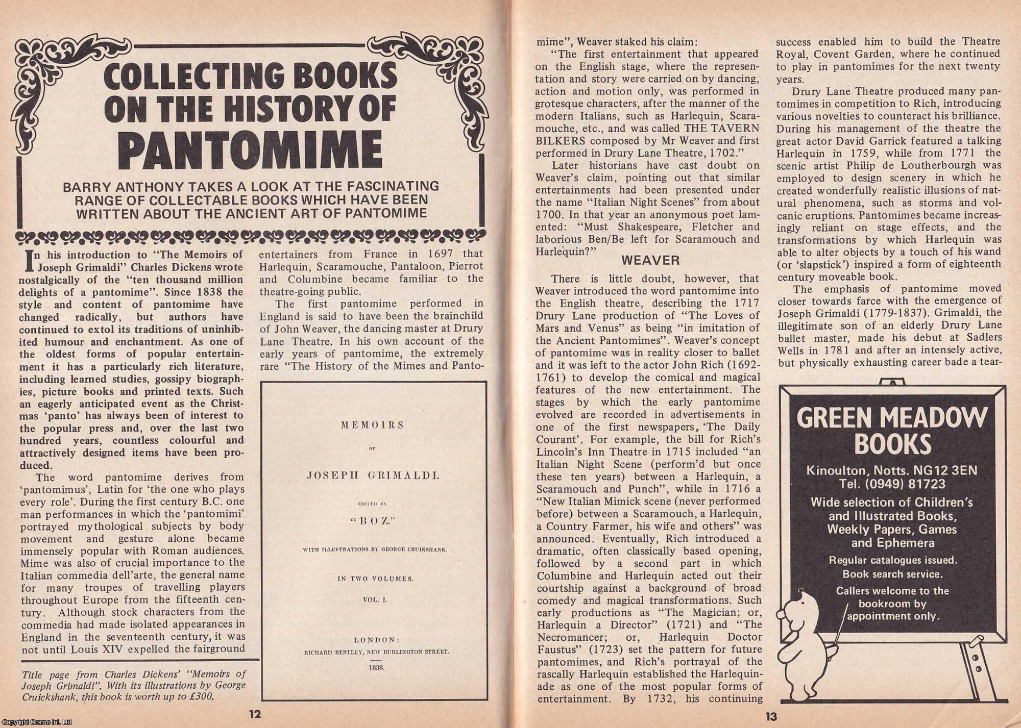 Barry Anthony - Collecting Books on The History of Pantomime. This is an original article separated from an issue of The Book & Magazine Collector publication.