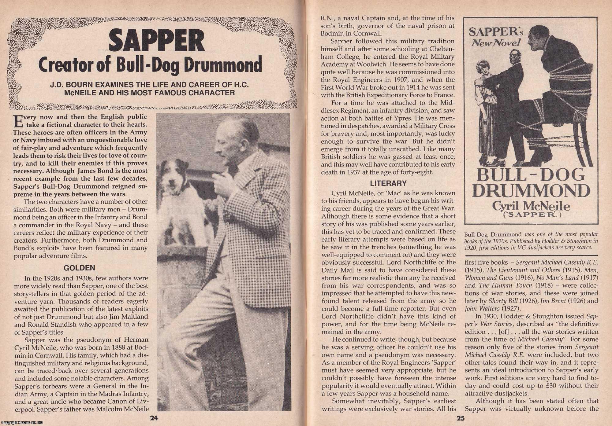 J. D. Bourn - Sapper. Creator of Bull-Dog Drummond. Examining The Life and Career of H. C. McNeile and His Most Famous Character. This is an original article separated from an issue of The Book & Magazine Collector publication, 1990.
