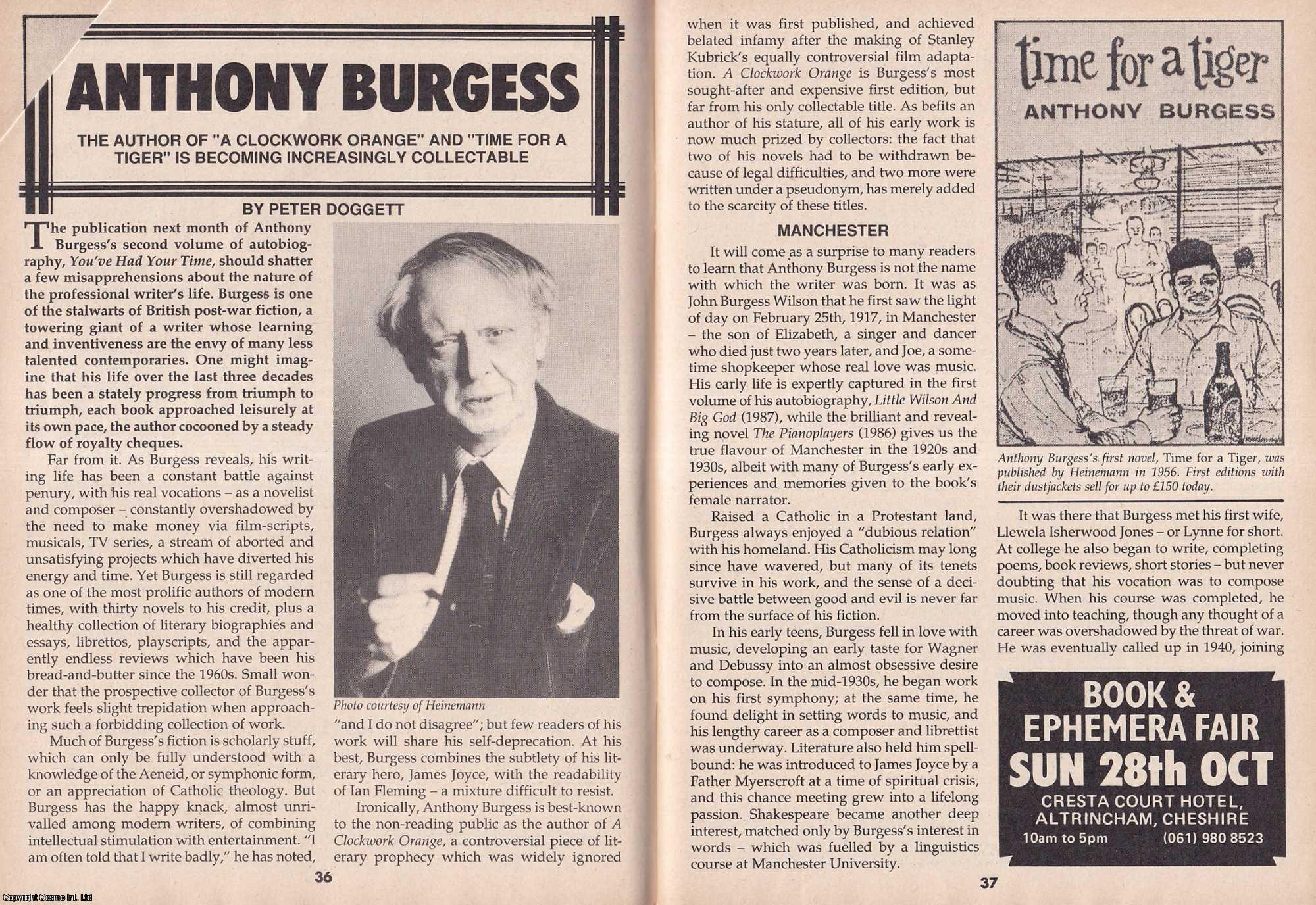 Peter Doggett - Anthony Burgess. The Author of A Clockwork Orange. This is an original article separated from an issue of The Book & Magazine Collector publication, 1990.