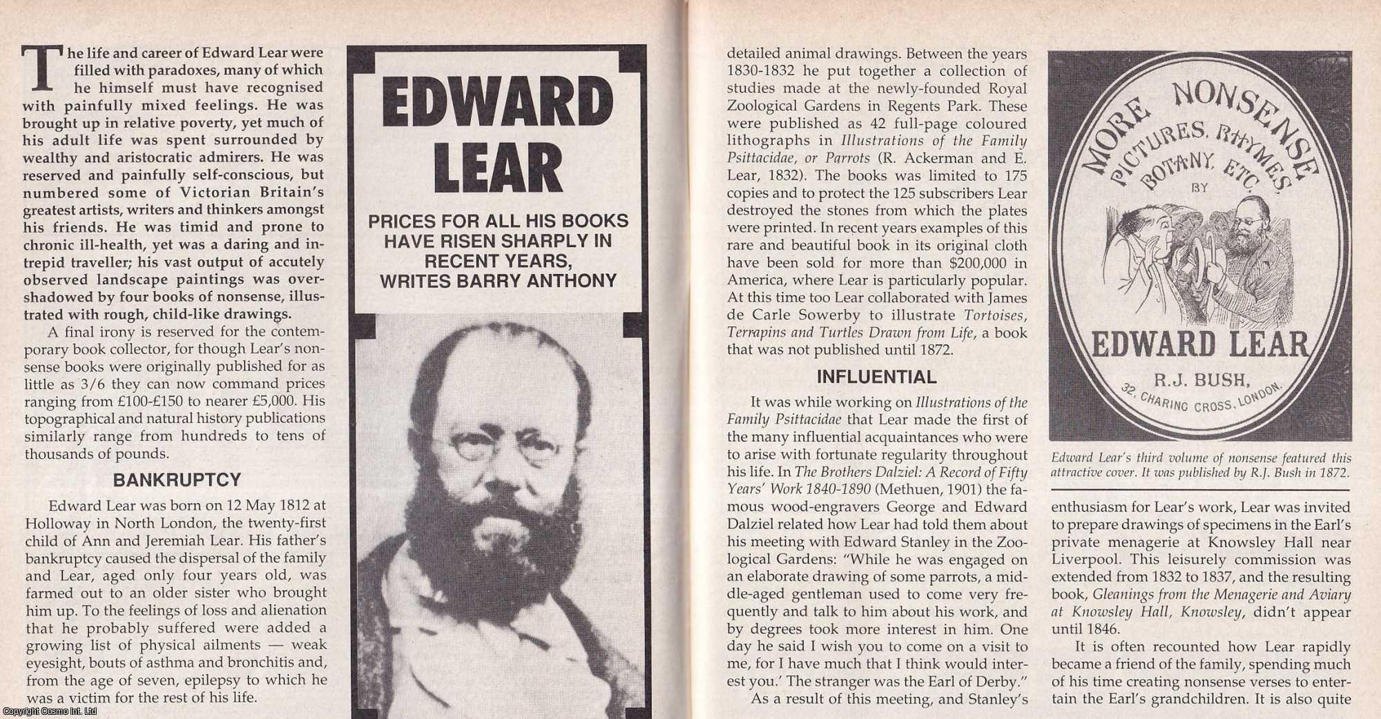 Barry Anthony - Edward Lear : His collectable books. This is an original article separated from an issue of The Book & Magazine Collector publication, 1991.
