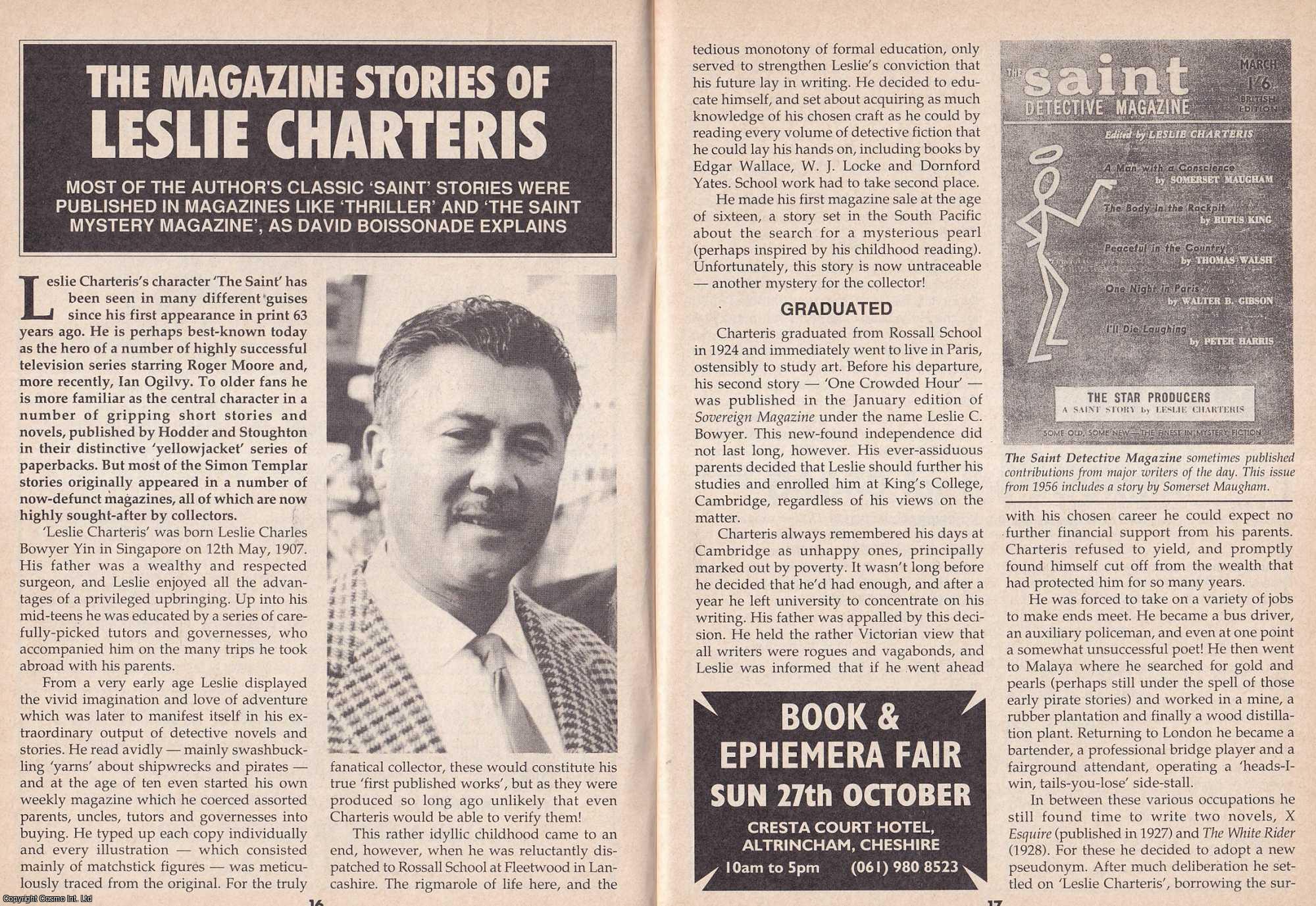 David Boissonade - The Magazine Stories of Leslie Charteris. This is an original article separated from an issue of The Book & Magazine Collector publication, 1991.