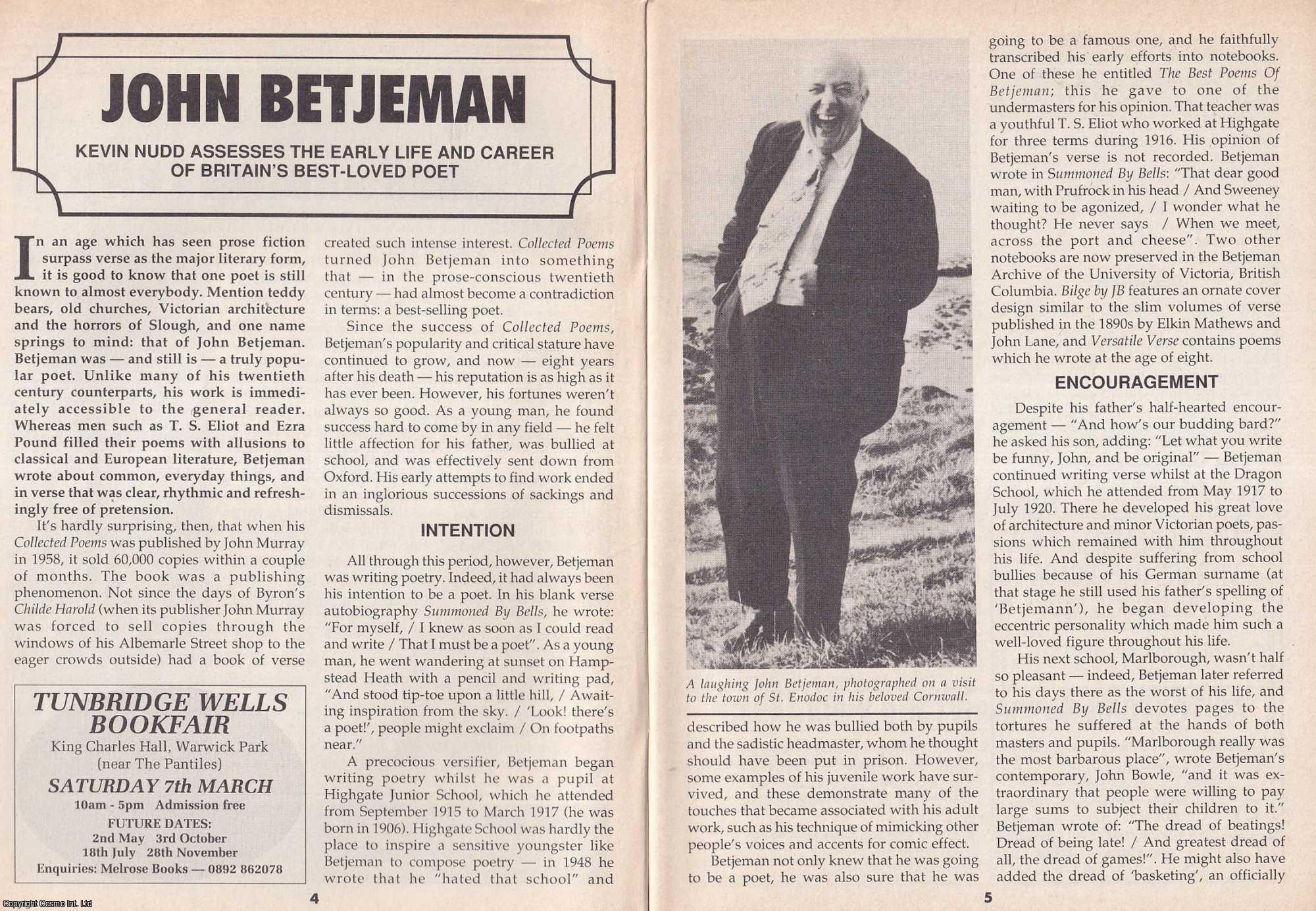 Kevin Nudd - John Betjeman. The Early Life and Career of Britain's Best Loved Poet. This is an original article separated from an issue of The Book & Magazine Collector publication, 1992.