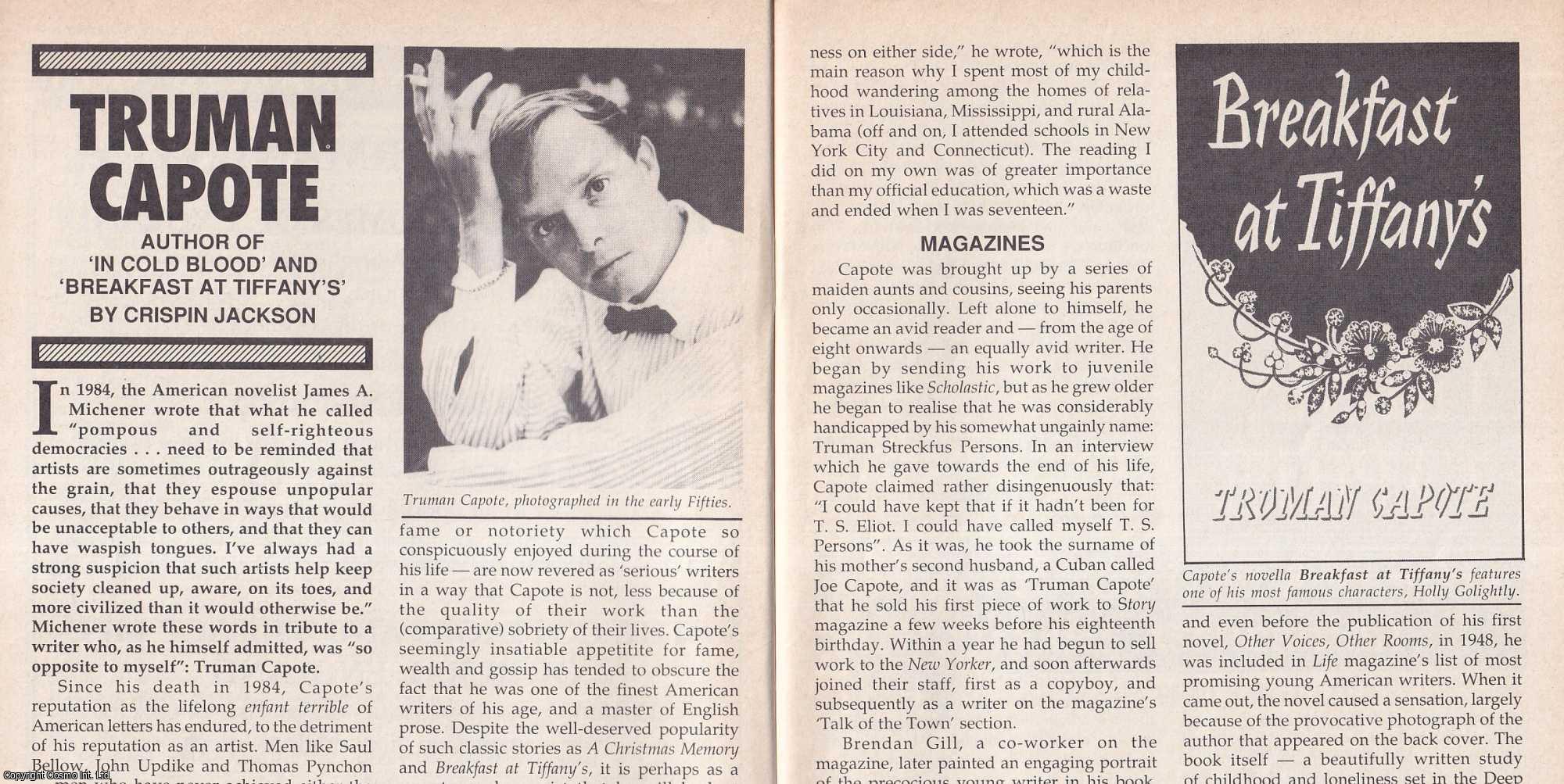 Crispin Jackson - Truman Capote. This is an original article separated from an issue of The Book & Magazine Collector publication, 1992.