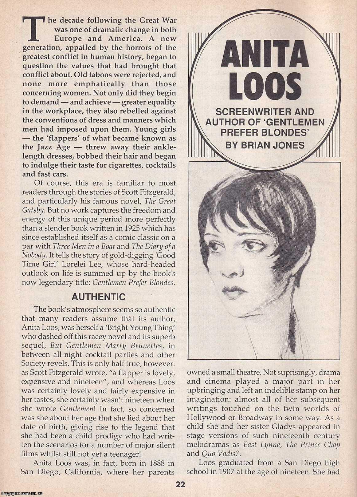 Brian Jones - Anita Loos. Screenwriter and Author. This is an original article separated from an issue of The Book & Magazine Collector publication.