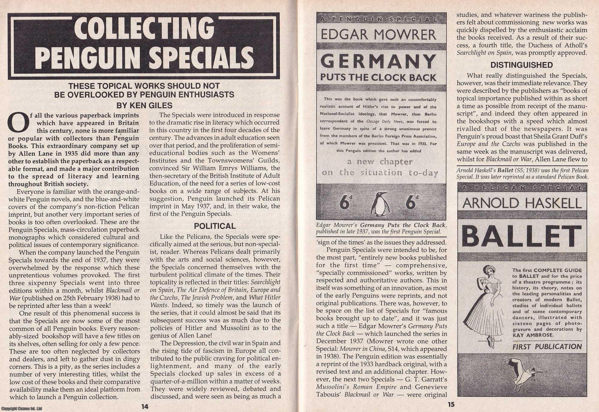 Ken Giles - Collecting Penguin Specials : Penguin Enthusiasts. This is an original article separated from an issue of The Book & Magazine Collector publication, 1992.