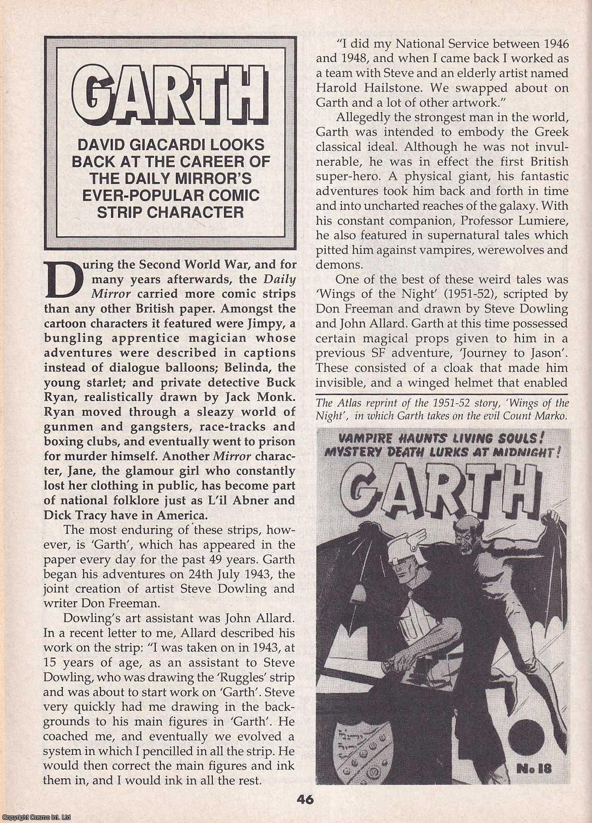 David Giacardi - Garth. Looking Back at The Career of The Daily Mirror's Ever-Popular Comic Strip Character. This is an original article separated from an issue of The Book & Magazine Collector publication, 1992.