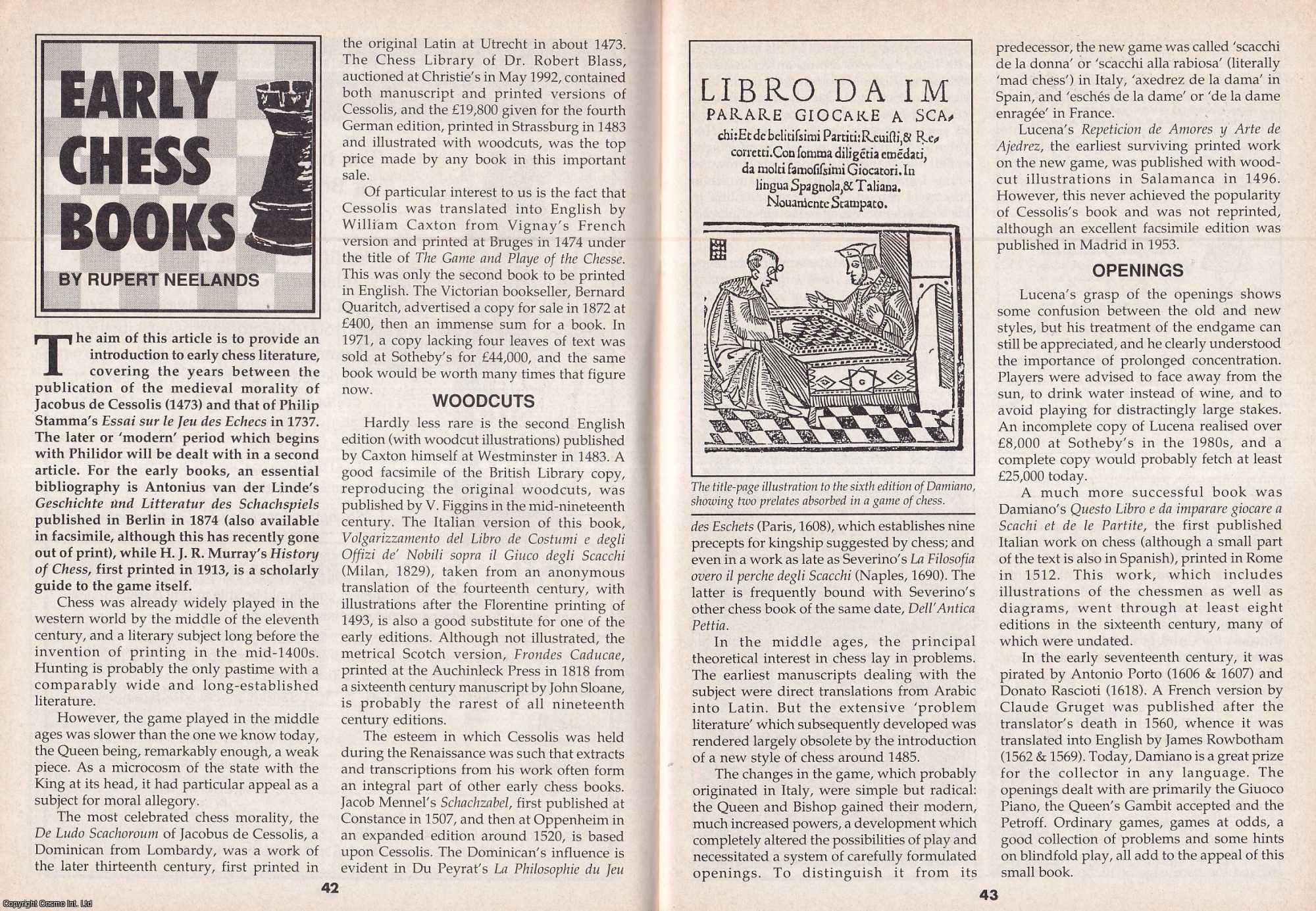 Rupert Neelands - Early Chess Books. This is an original article separated from an issue of The Book & Magazine Collector publication, 1993.
