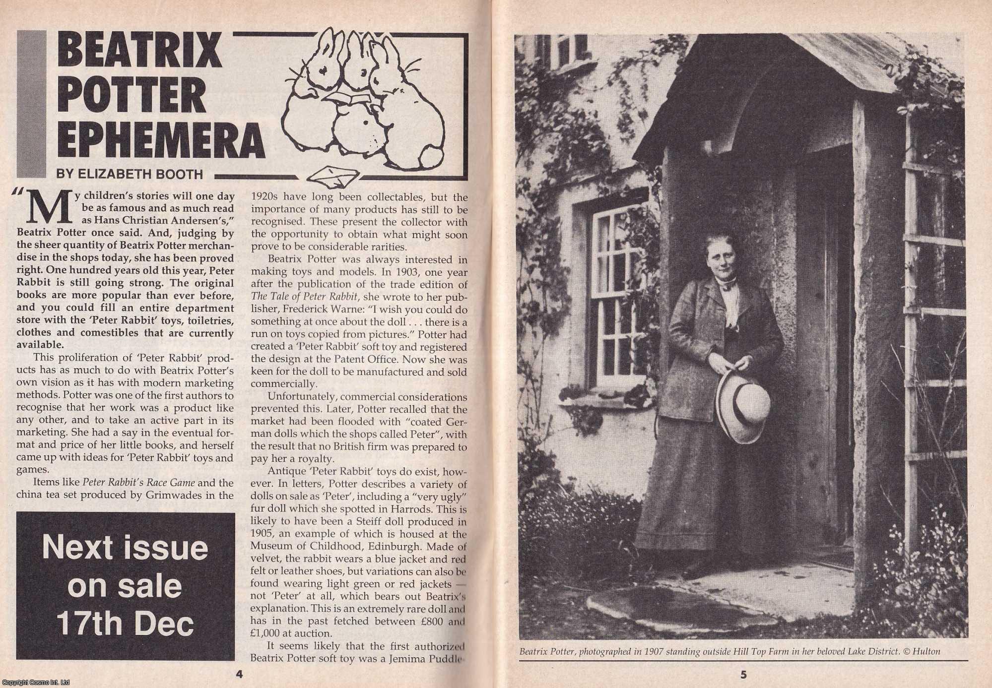 Elizabeth Booth - Beatrix Potter Ephemera. This is an original article separated from an issue of The Book & Magazine Collector publication, 1993.