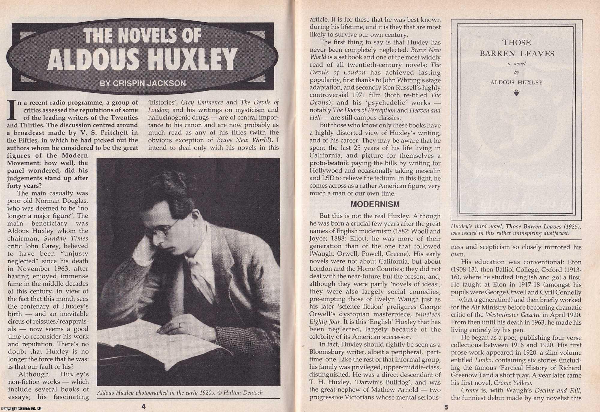 Crispin Jackson - The Novels of Aldous Huxley. This is an original article separated from an issue of The Book & Magazine Collector publication, 1994.