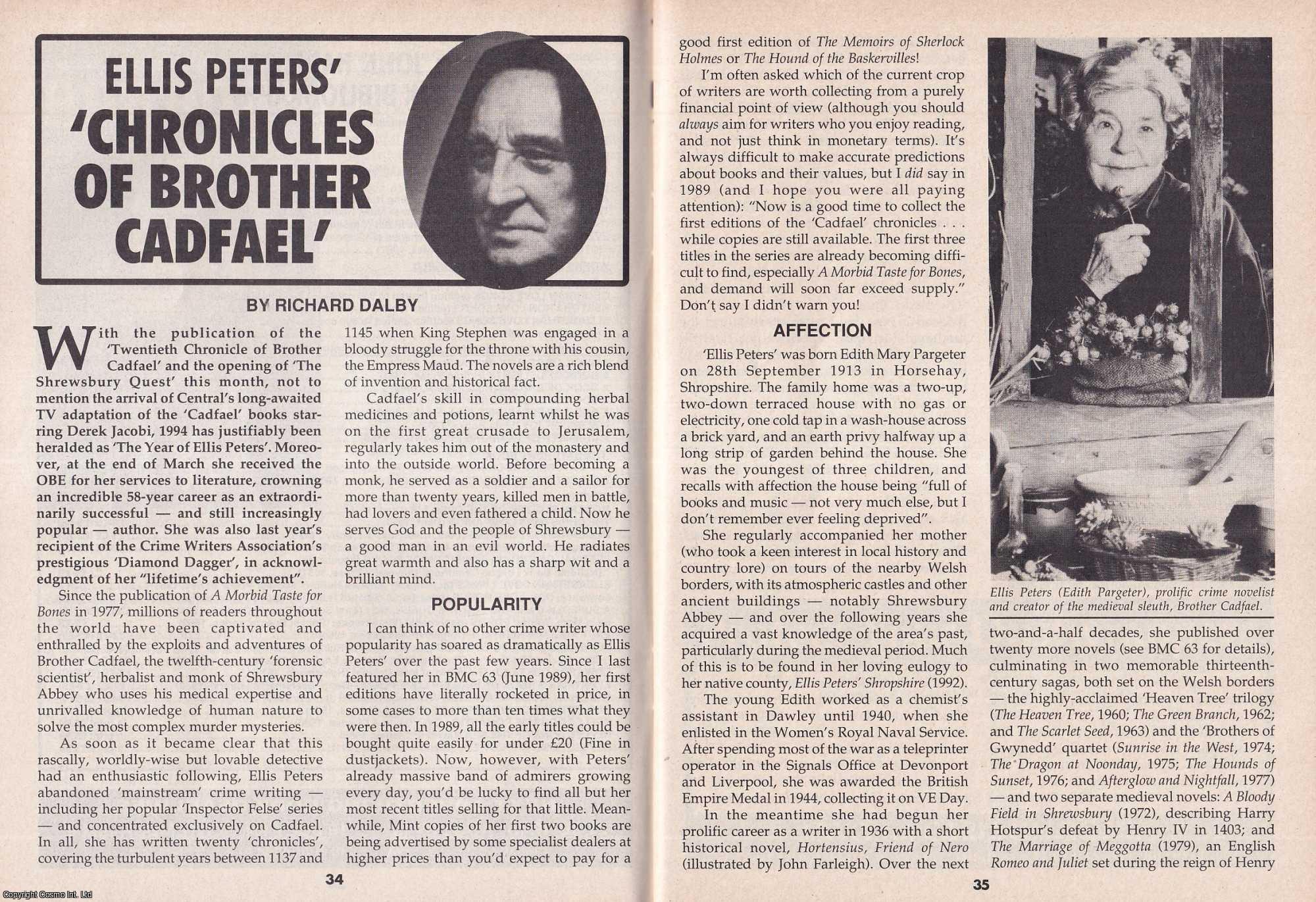 Richard Dalby - Ellis Peters' Chronicles of Brother Cadfael. This is an original article separated from an issue of The Book & Magazine Collector publication.