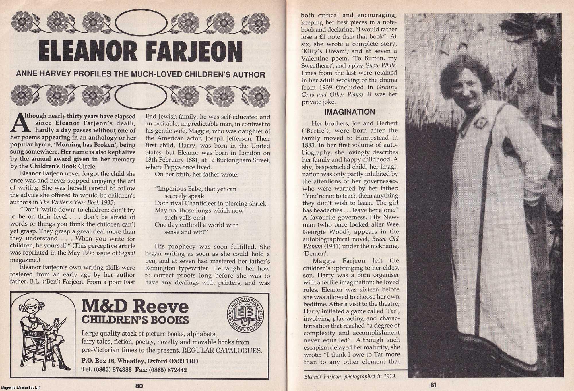 Anne Harvey - Eleanor Farjeon : English author of children's stories and plays, poetry, biography, history and satire. This is an original article separated from an issue of The Book & Magazine Collector publication, 1995.