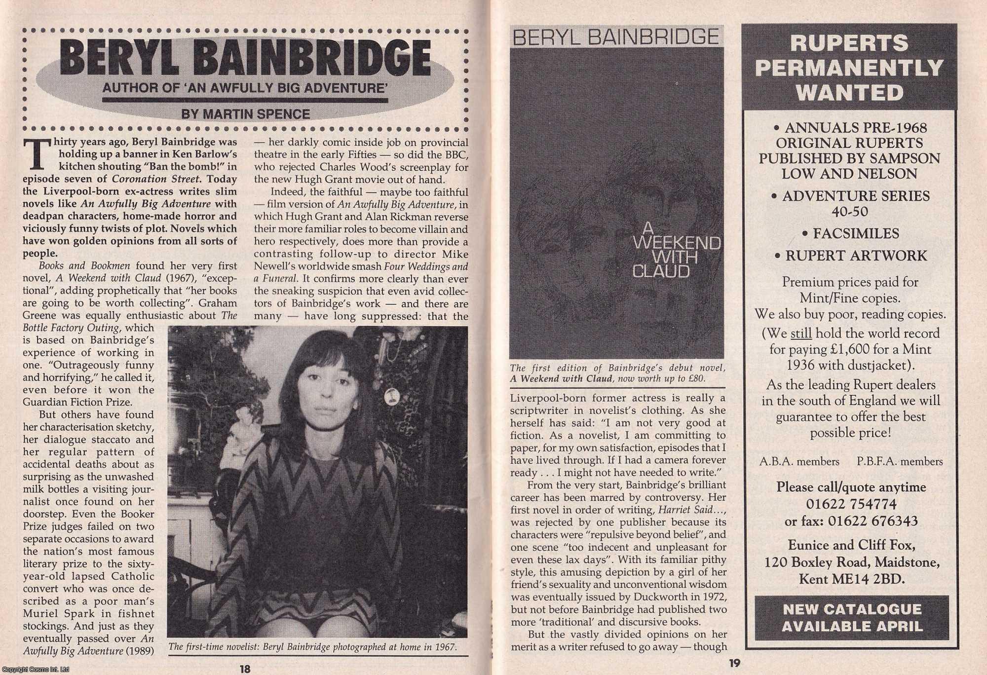 Martin Spence - Beryl Bainbridge. Author of An Awfully Big Adventure. This is an original article separated from an issue of The Book & Magazine Collector publication.