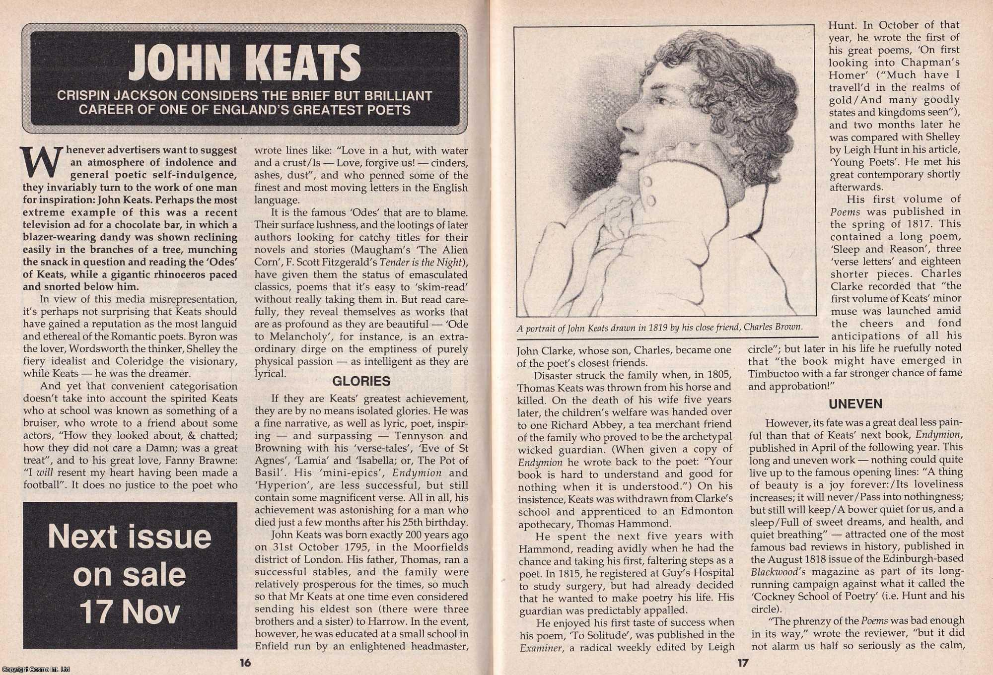 Crispin Jackson - John Keats : One of England's Greatest Poets. This is an original article separated from an issue of The Book & Magazine Collector publication, 1995.