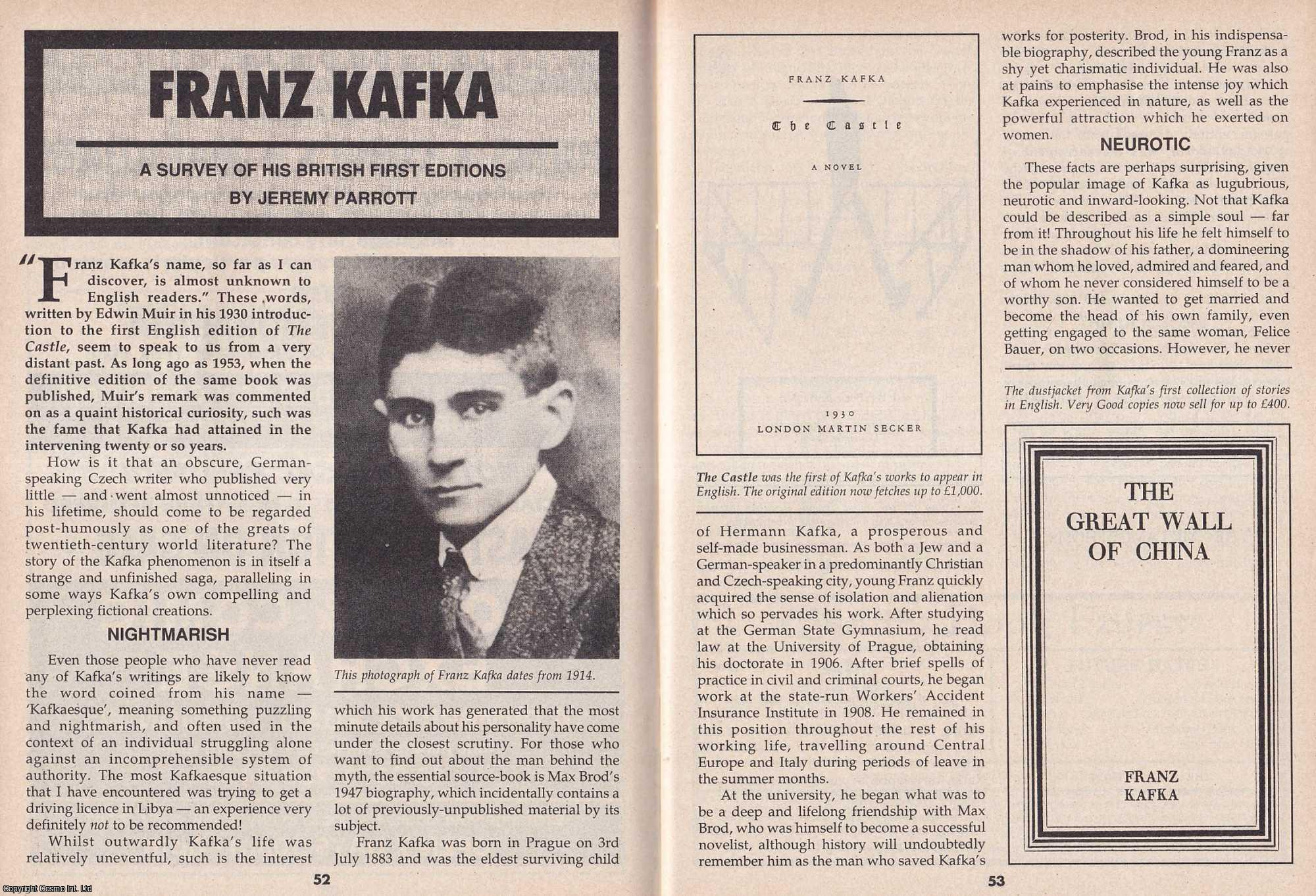 Jeremy Parrott - Franz Kafka. A Survey of his British First Editions. This is an original article separated from an issue of The Book & Magazine Collector publication, 1996.