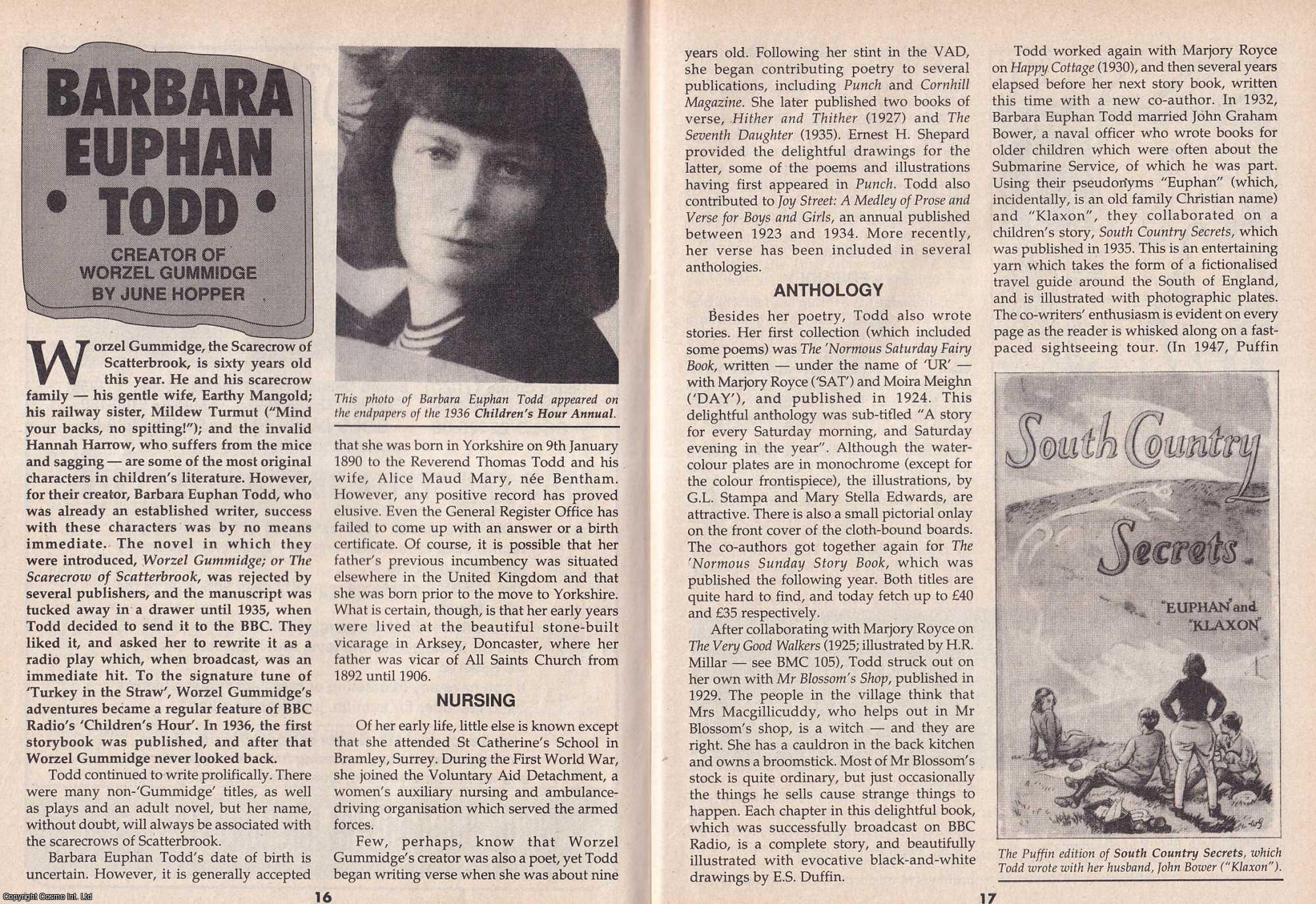 June Hopper - Barbara Euphan Todd. Creator of Worzel Gummidge. This is an original article separated from an issue of The Book & Magazine Collector publication.