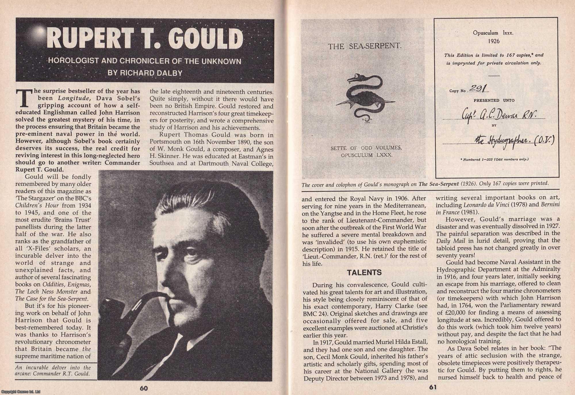 Richard Dalby - Rupert T. Gould. Horologist and Chronicler of The Unknown. This is an original article separated from an issue of The Book & Magazine Collector publication, 1996.