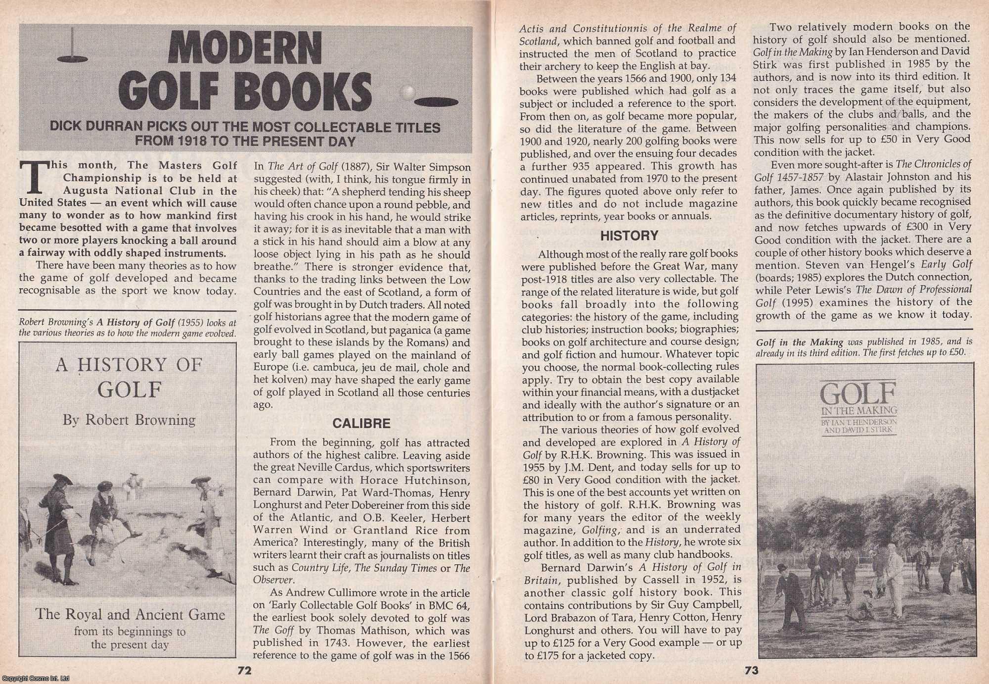 Dick Durran - Modern Golf Books. The Most Collectable Titles from 1918 to The Present Day. This is an original article separated from an issue of The Book & Magazine Collector publication.