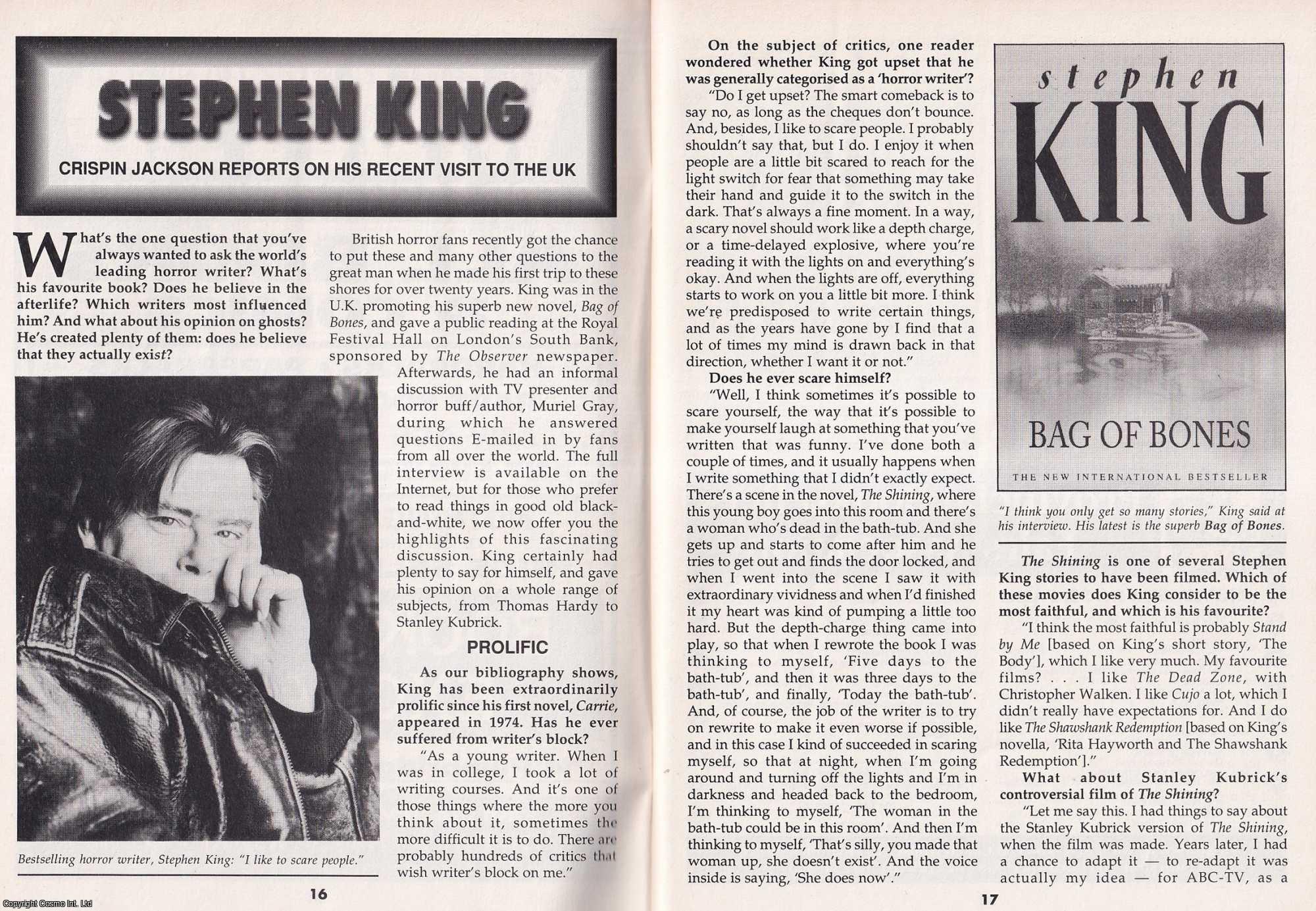 Crispin Jackson - Stephen King. Reporting on his Recent Visit to The UK. This is an original article separated from an issue of The Book & Magazine Collector publication.