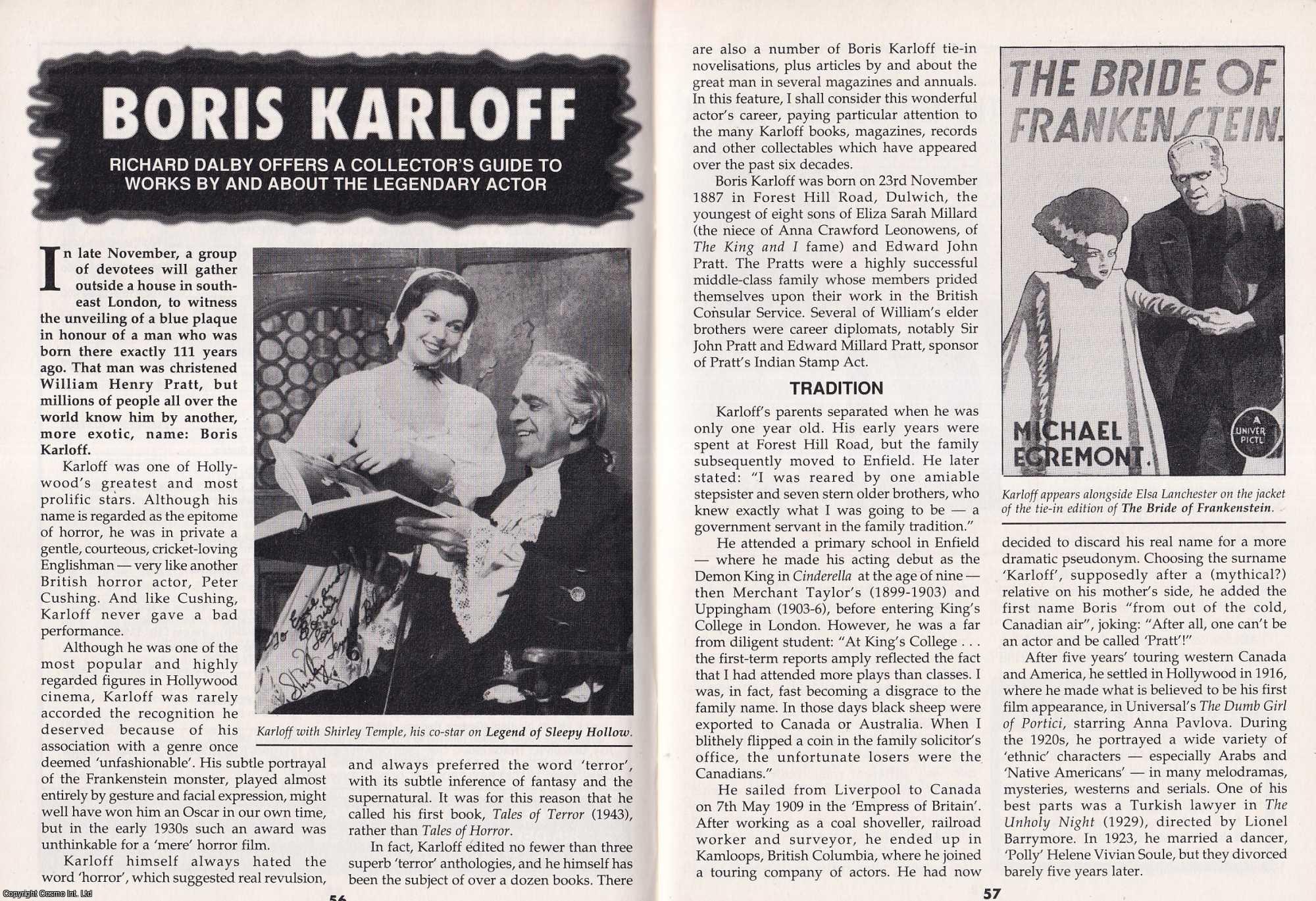 Richard Dalby - Boris Karloff : Works by and About the Legendary Actor. This is an original article separated from an issue of The Book & Magazine Collector publication, 1998.