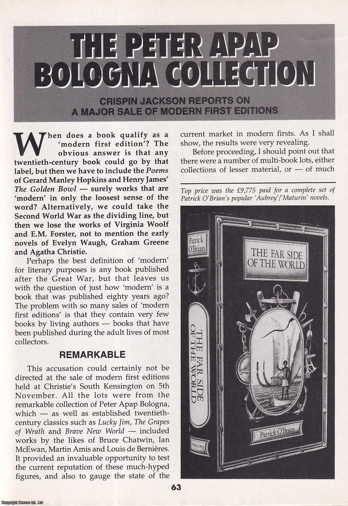 Crispin Jackson - The Peter Apap Bologna Collection. Reporting on a Major Sale of Modern First Editions. This is an original article separated from an issue of The Book & Magazine Collector publication.