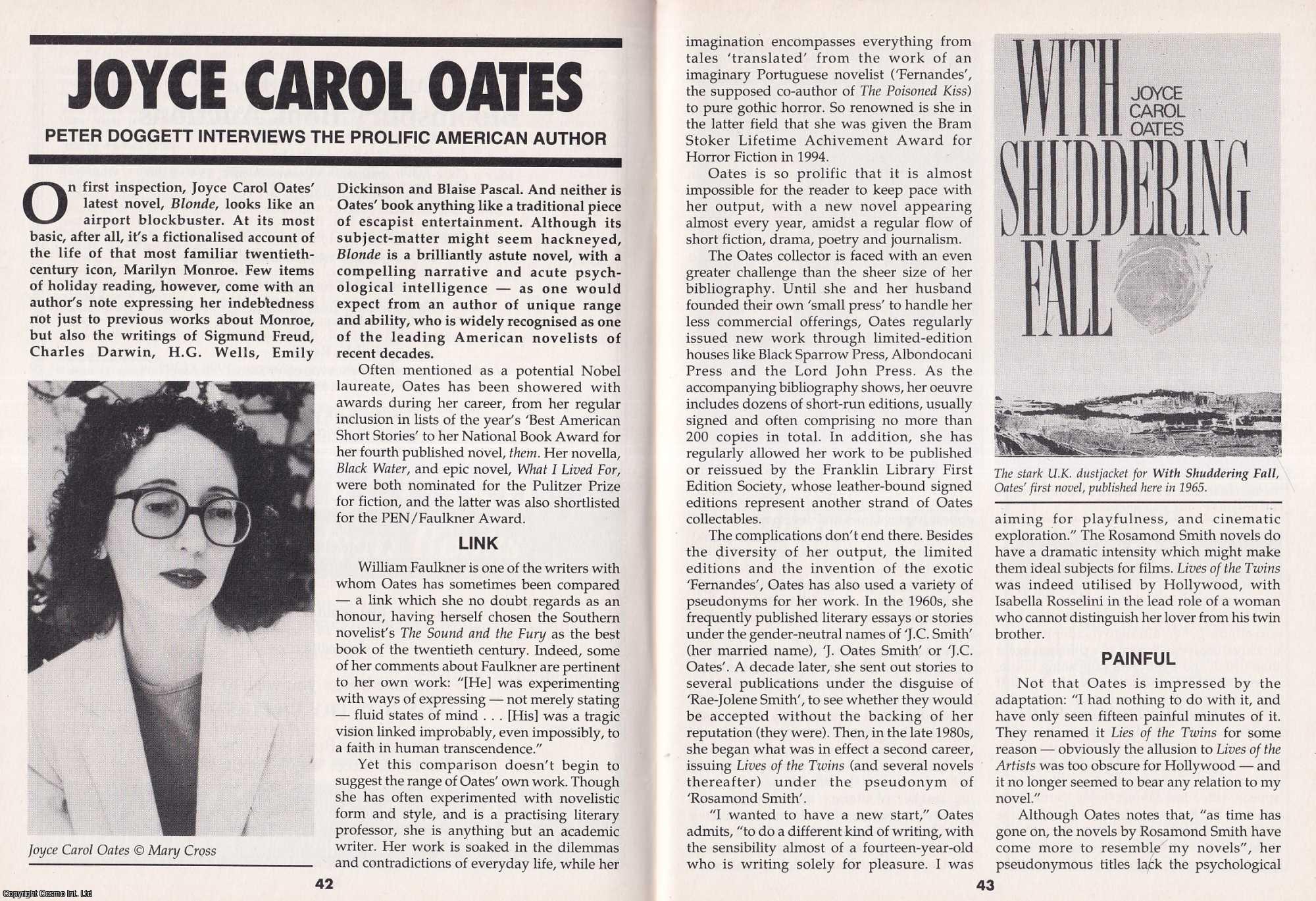 Peter Doggett - Joyce Carol Oates. Interviewing The Prolific American Author. This is an original article separated from an issue of The Book & Magazine Collector publication.