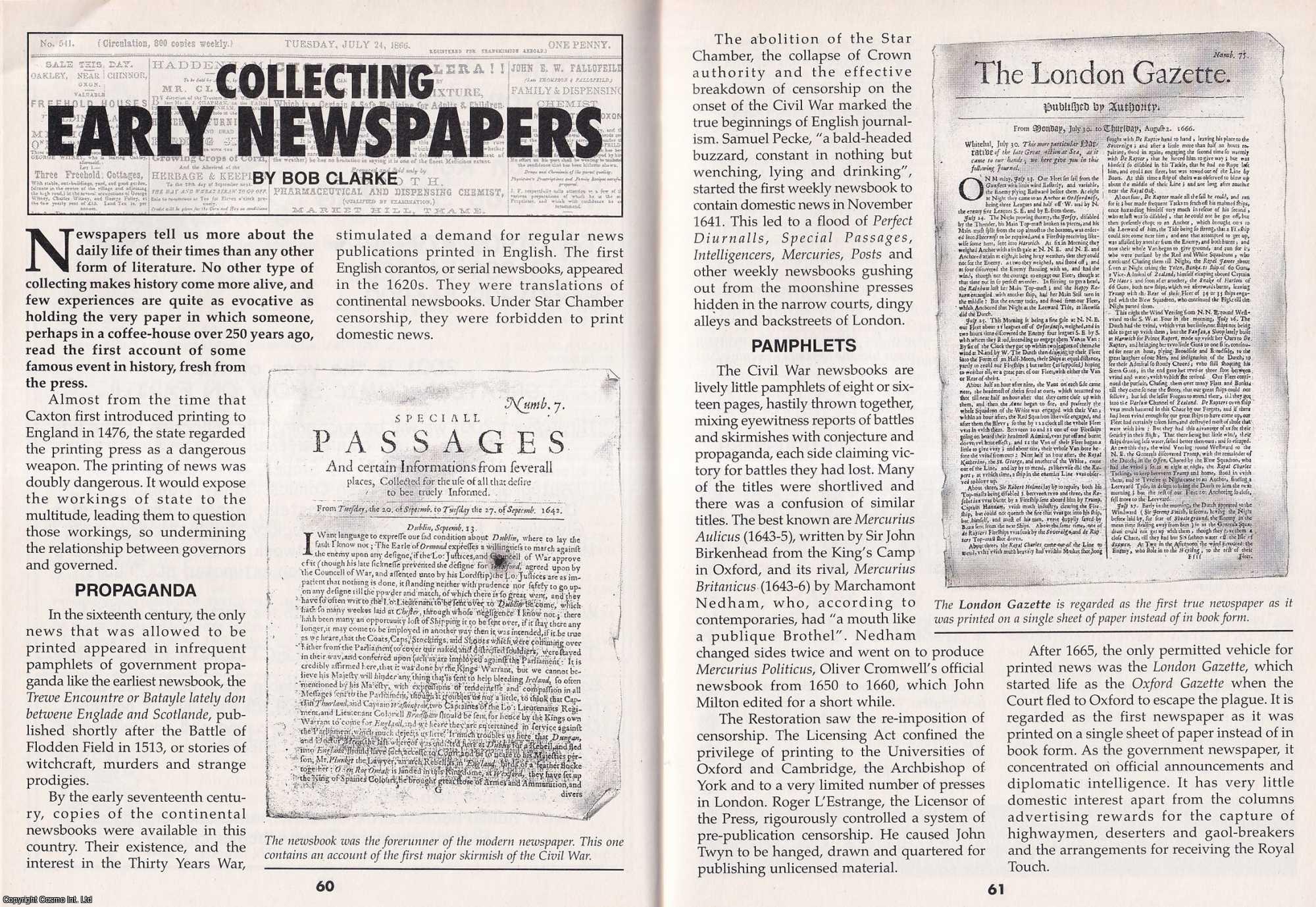 Bob Clarke - Collecting Early Newspapers. This is an original article separated from an issue of The Book & Magazine Collector publication, 2001.