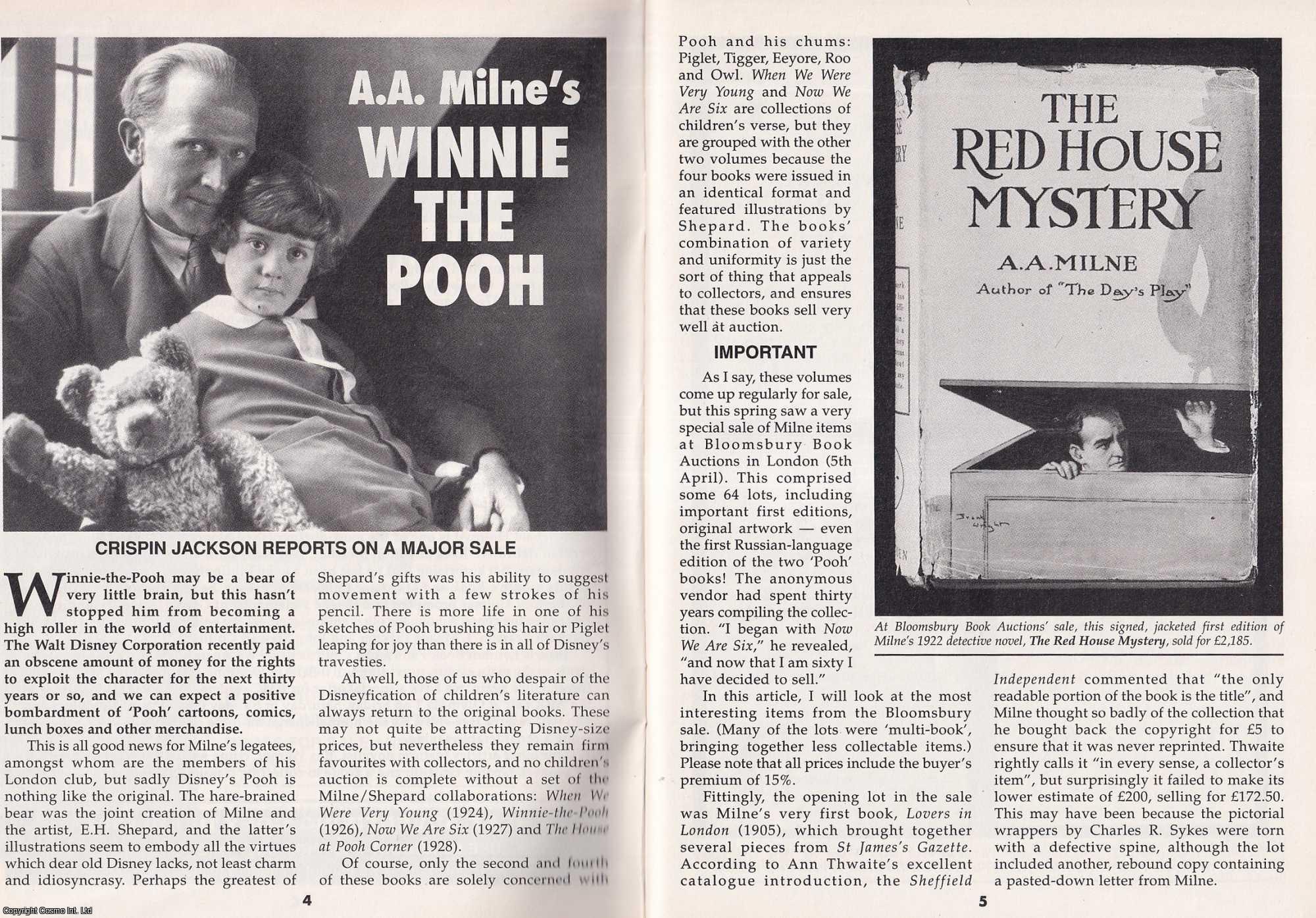 Crispin Jackson - A. A. Milne's Winnie The Pooh. This is an original article separated from an issue of The Book & Magazine Collector publication.