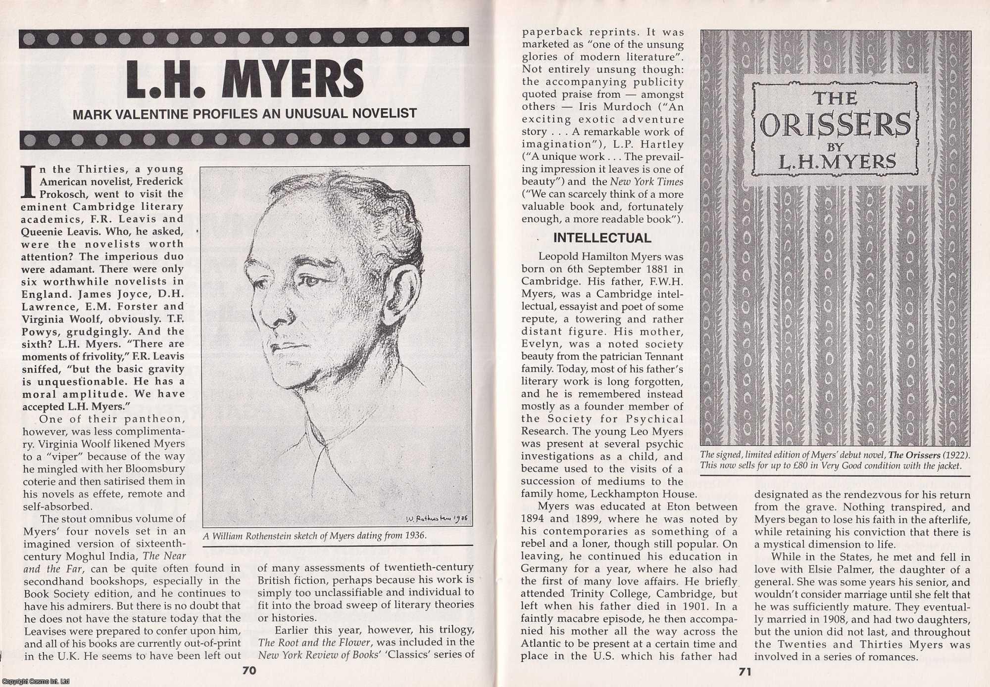 Mark Valentine - L. H. Myers. Profiling an Unusual Novelist. This is an original article separated from an issue of The Book & Magazine Collector publication.